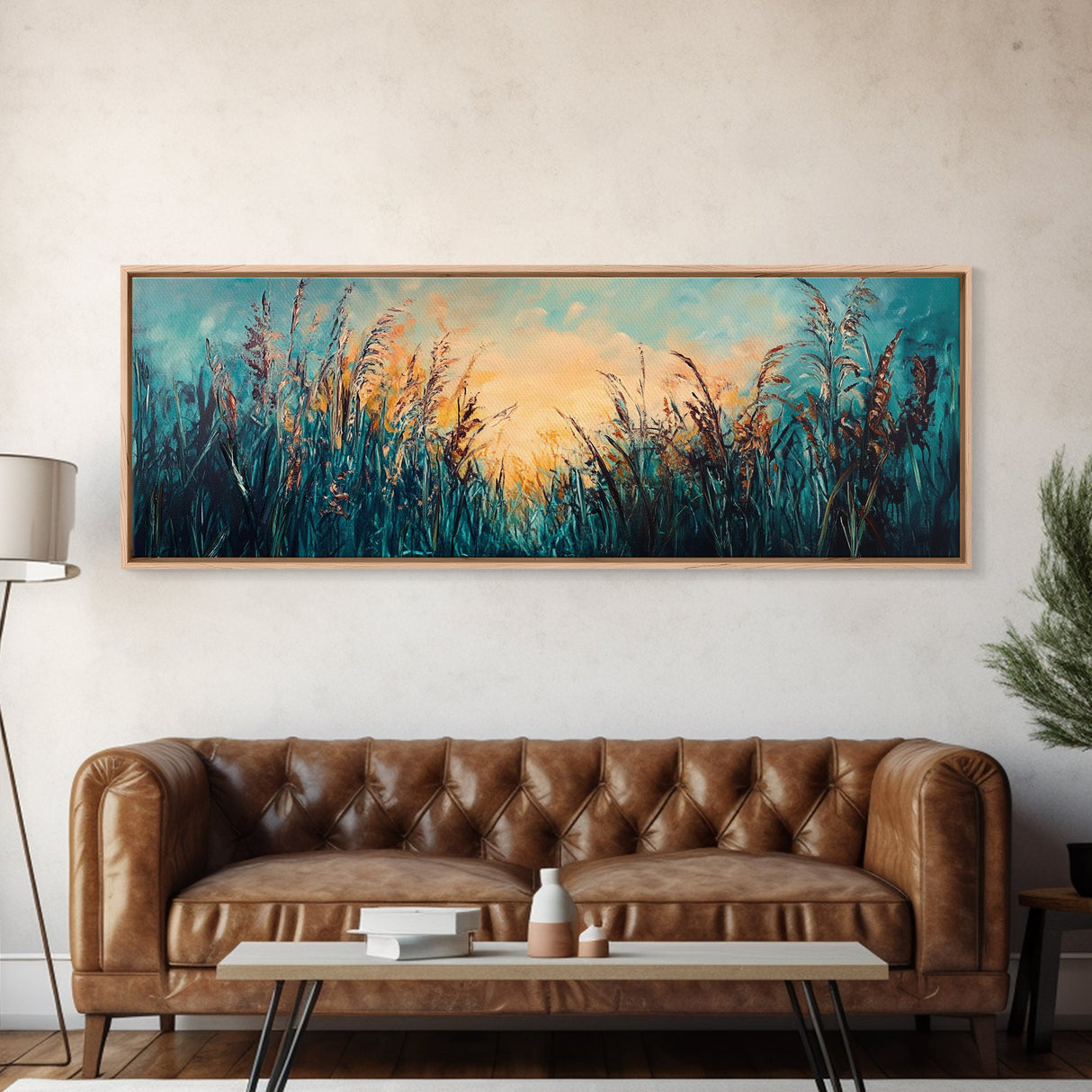 Wild Grass, Sunset Landscape Art, Serene Nature Painting, Farmhouse Wall Decor, Bedroom Wall Art, Home Print, Framed Canvas Print