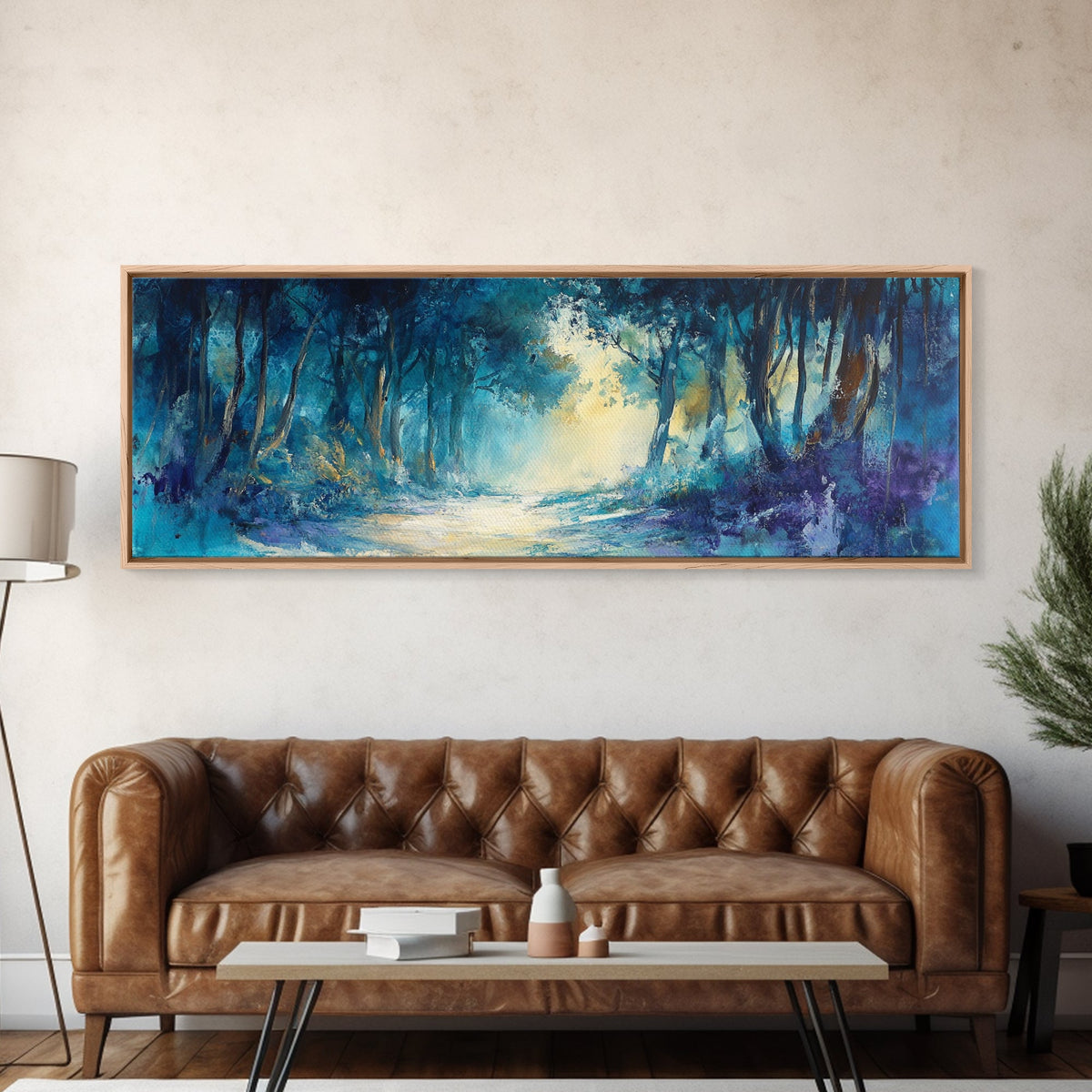 Mystical Forest, Blue Woodland Scene, Nature Art, Dark Forest Painting, Bedroom Wall Art, Canvas Print, Framed Canvas Print
