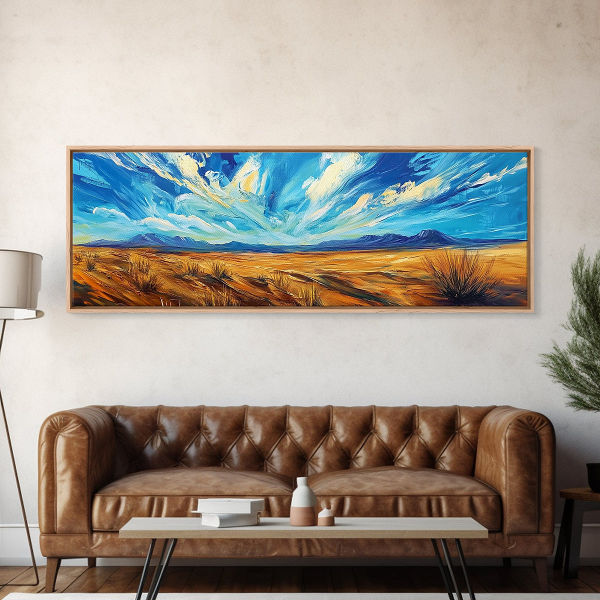 Desert Landscape, Sunset Over Mountains, Nature Painting, Home Decor, Living Room Art, Canvas Print, Framed Canvas Print
