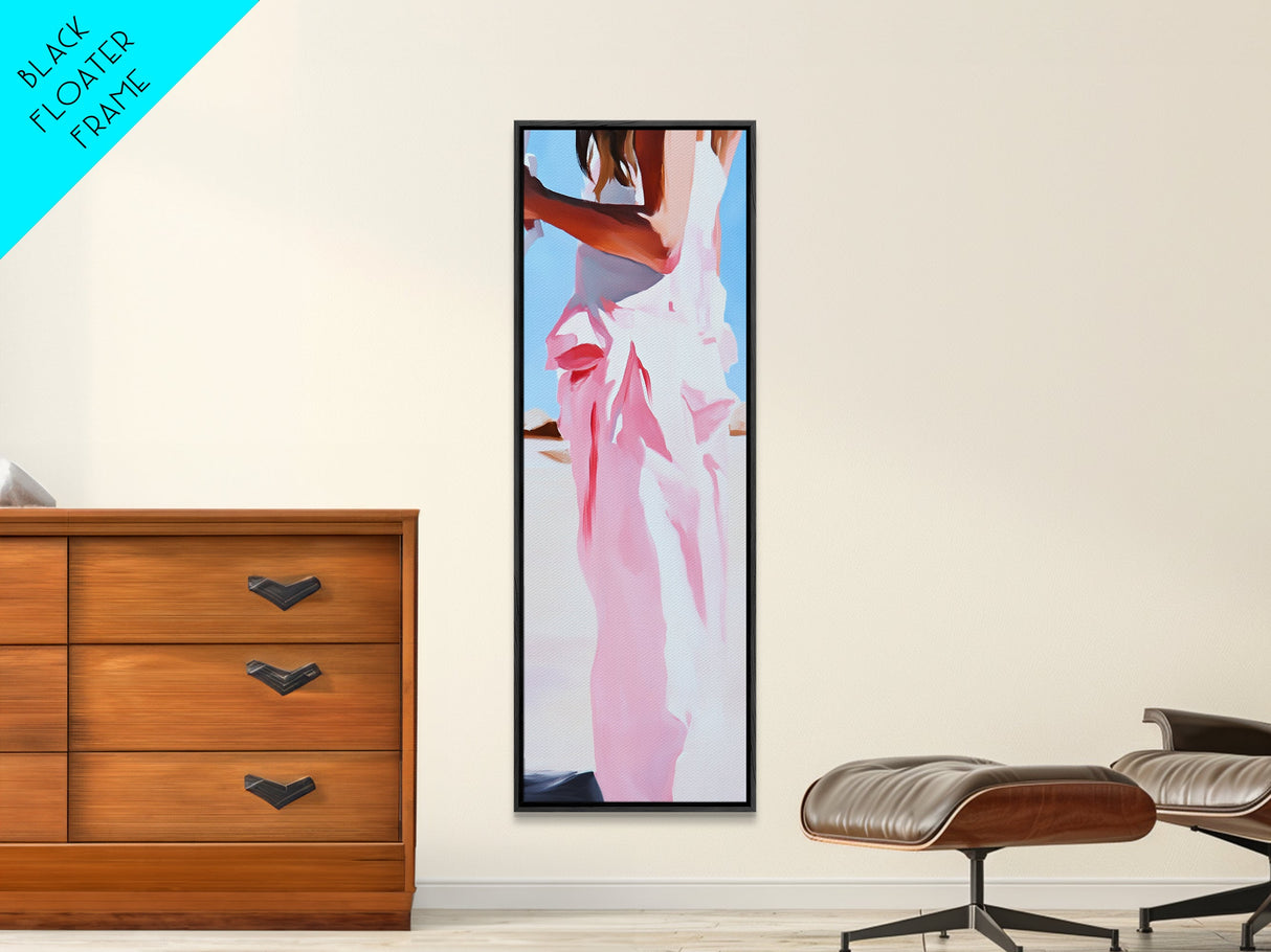 Feminine Dress Art, Elegant Fashion Print, Pastel Aesthetic, Framed Canvas Print, Chic Home Decor, Bedroom Wall Art, Minimalist Style