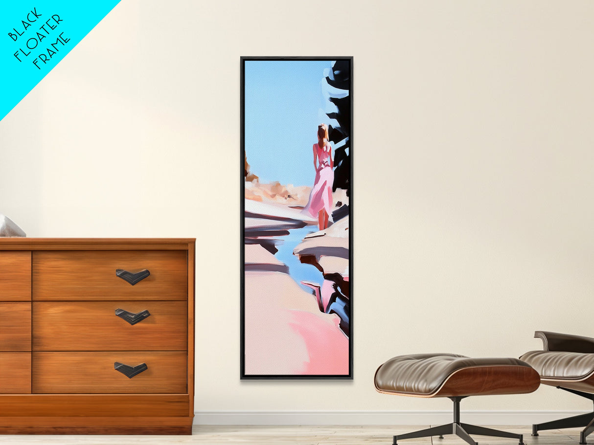 Woman, Sand Reflection, Dreamy Art, Canvas Print, Coastal Art, Minimalist Aesthetic, Soft Color Palette, Living Room Wall Art