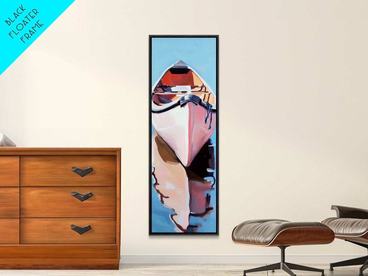 Rowboat Reflection, Lake House Art, Serene Waterscape Painting, Nautical Home Decor, Calm Blue Artwork, Canvas Print