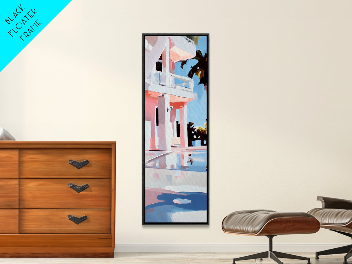 Modern Villa, Coastal Home, Palm Tree Art, Framed Canvas Print, Contemporary Architecture, Living Room Wall Art, Tropical Decor
