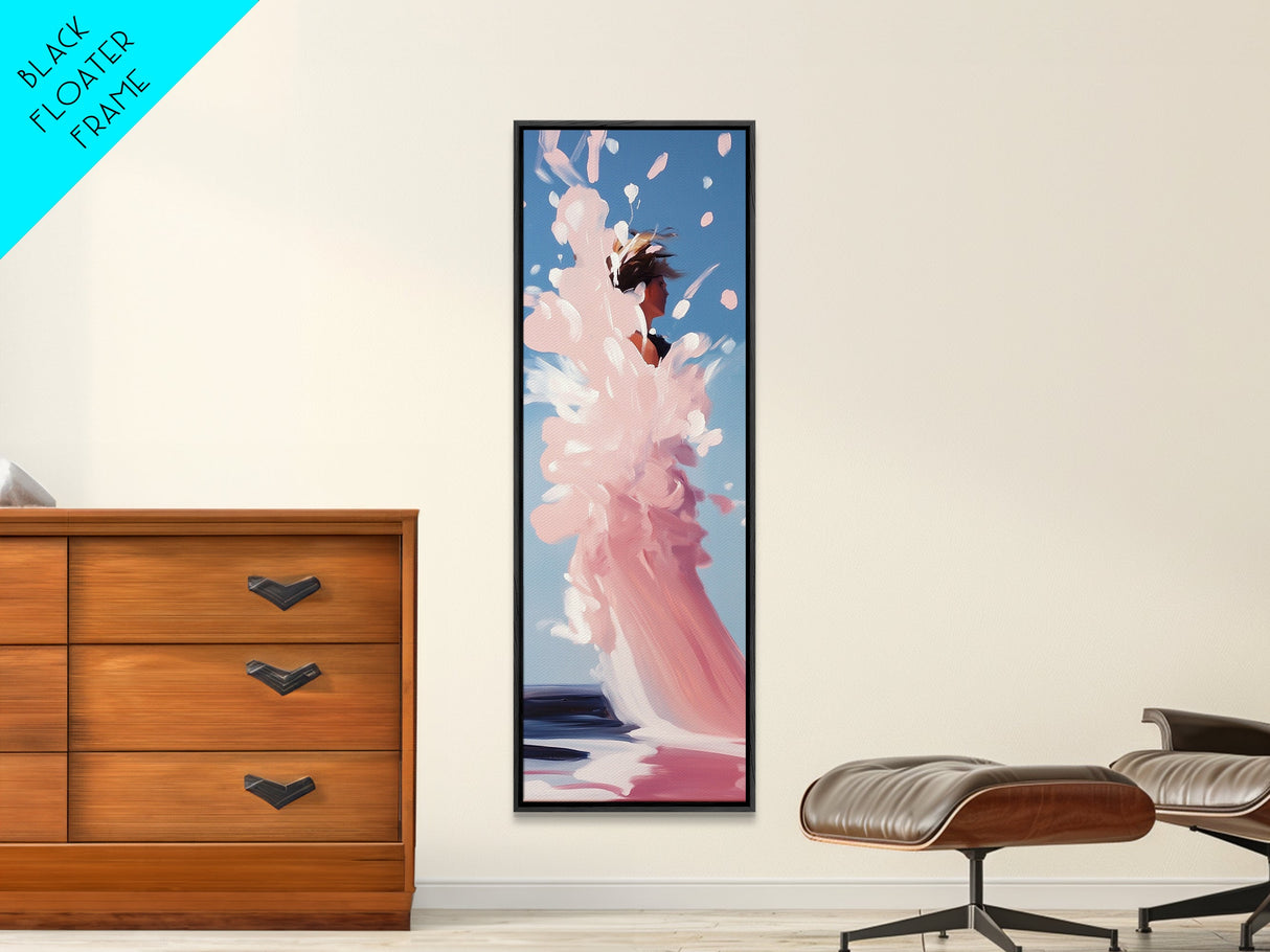 Ocean Splash, Surfer Girl, Dynamic Beach Art, Coastal Living, Vibrant Water Painting, Energetic Waves, Framed Canvas Print