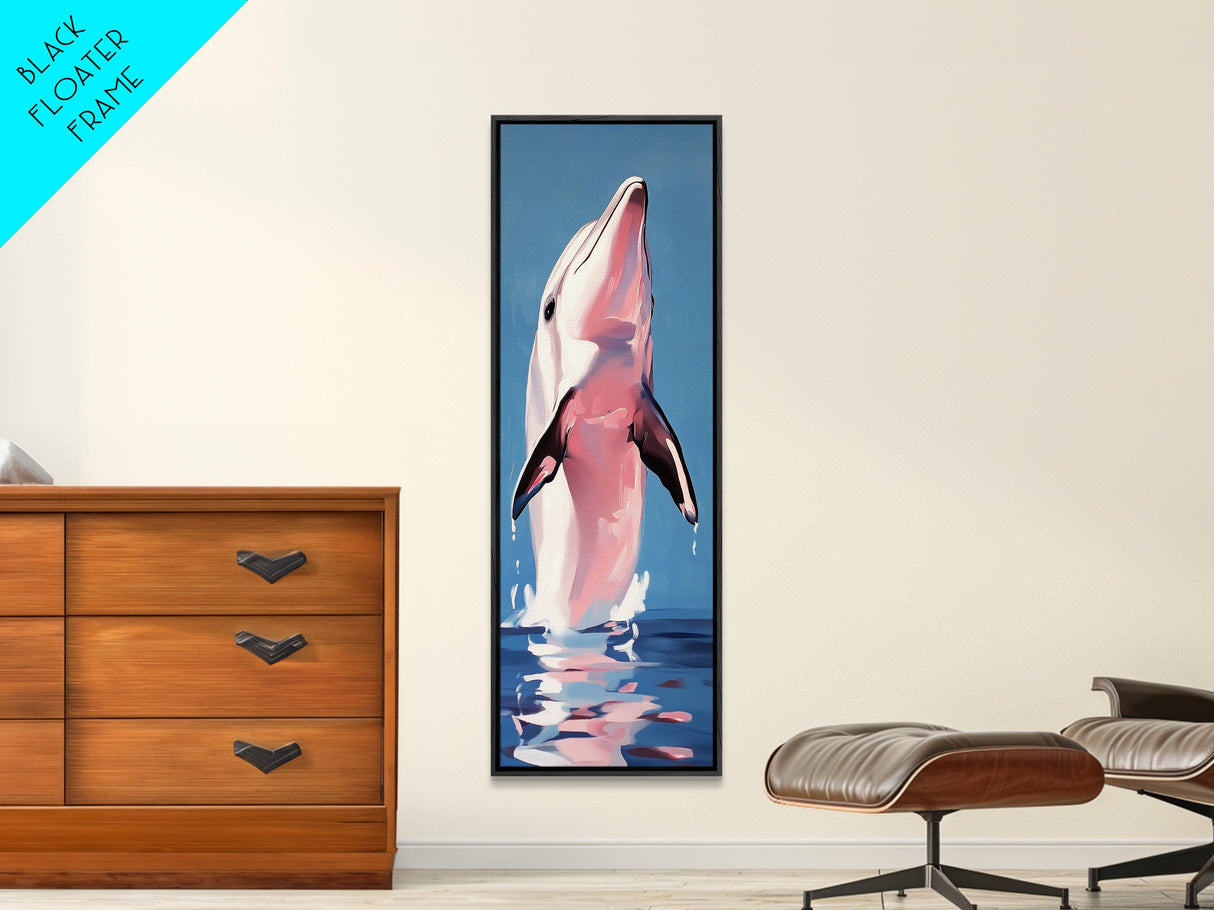 Jumping Dolphin, Ocean Wall Art, Coastal Decor, Beach House Painting, Marine Life Art, Nautical Artwork, Framed Canvas Print
