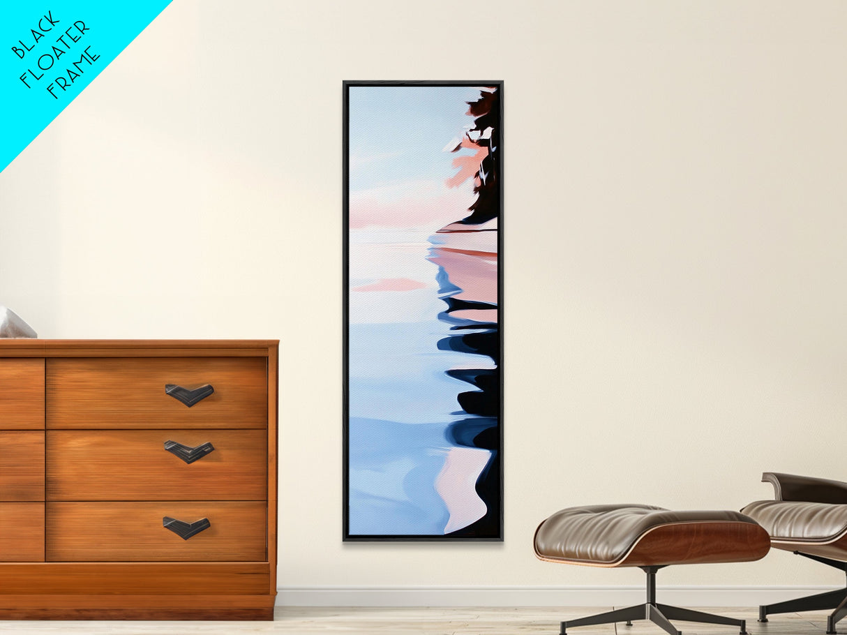 Serene Lake Reflection, minimalist art, modern landscape, abstract water painting, calming decor, bedroom wall art, framed canvas print