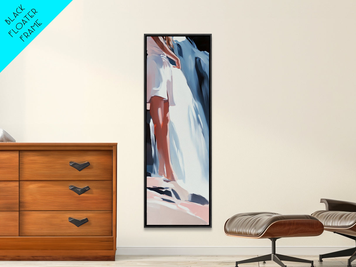Waterfall Serenity, Woman Canvas Print, Nature Wall Art, Minimalist Decor, Dreamy Aesthetic, Boho Home Art, Earthy Tones