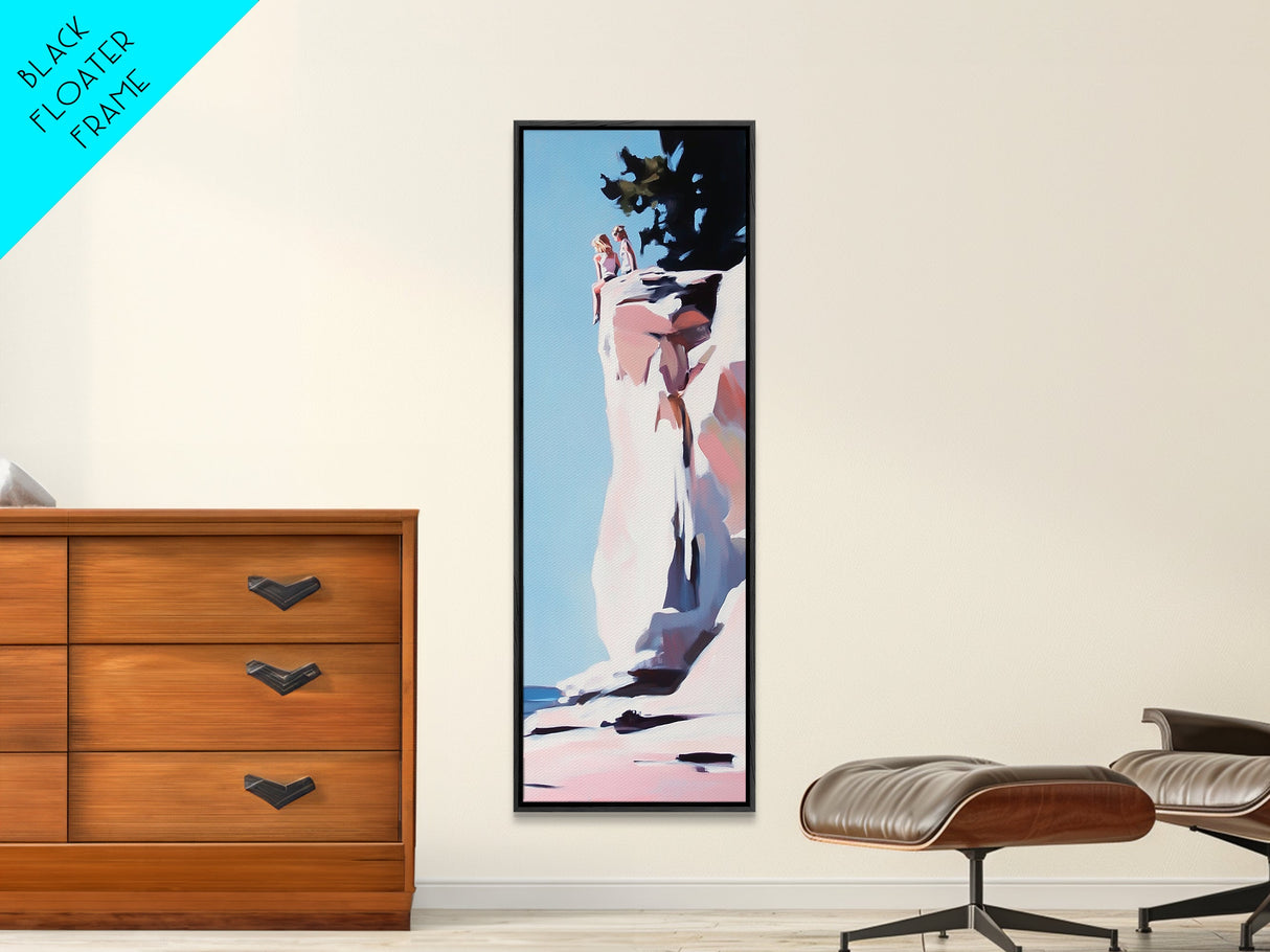 Adventure Awaits, Cliffside Wonder, Sunset Hues, Canvas Print, Minimalist Travel Art, Modern Wall Decor, Living Room Art, Beach Aesthetic