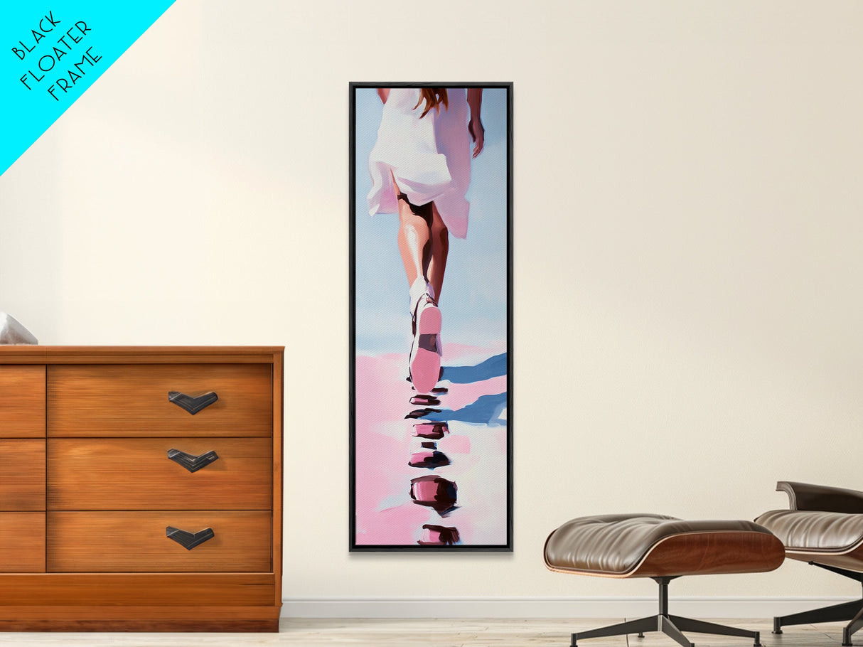 Elegant Walking Art, Minimalist Fashion, Dreamy Pastel Print, Framed Canvas Print, Modern Aesthetic, Bedroom Wall Art, Stylish Home Decor