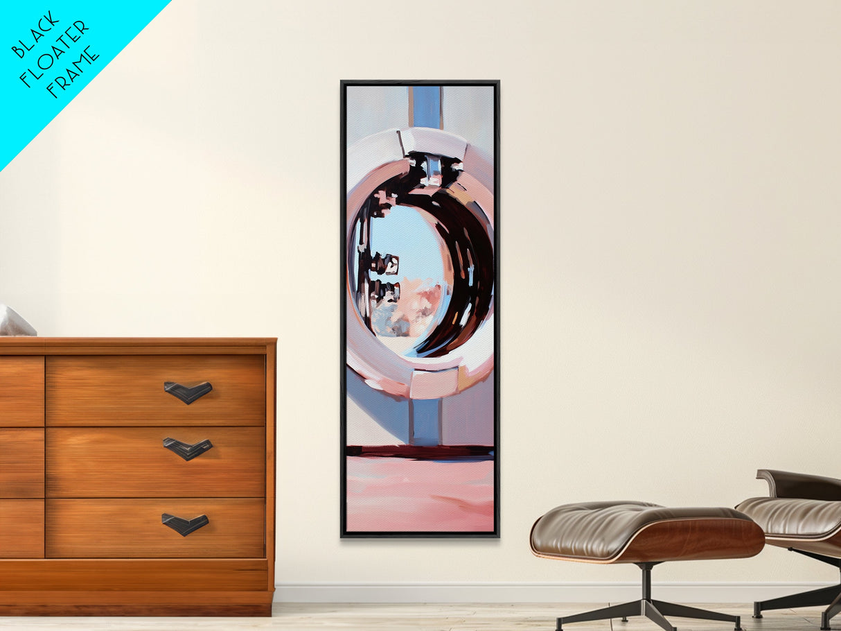 Porthole Reflection, Nautical Aesthetic, Ocean View Art, Framed Canvas Print, Modern Minimalist, Coastal Decor, Living Room Art