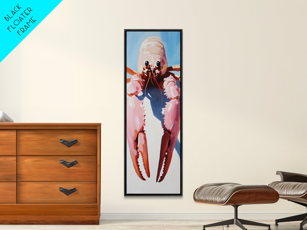 Quirky Crustacean Art, Bold Seafood Print, Coastal Decor, Framed Canvas Print, Playful Ocean Aesthetic, Kitchen Wall Art, Nautical
