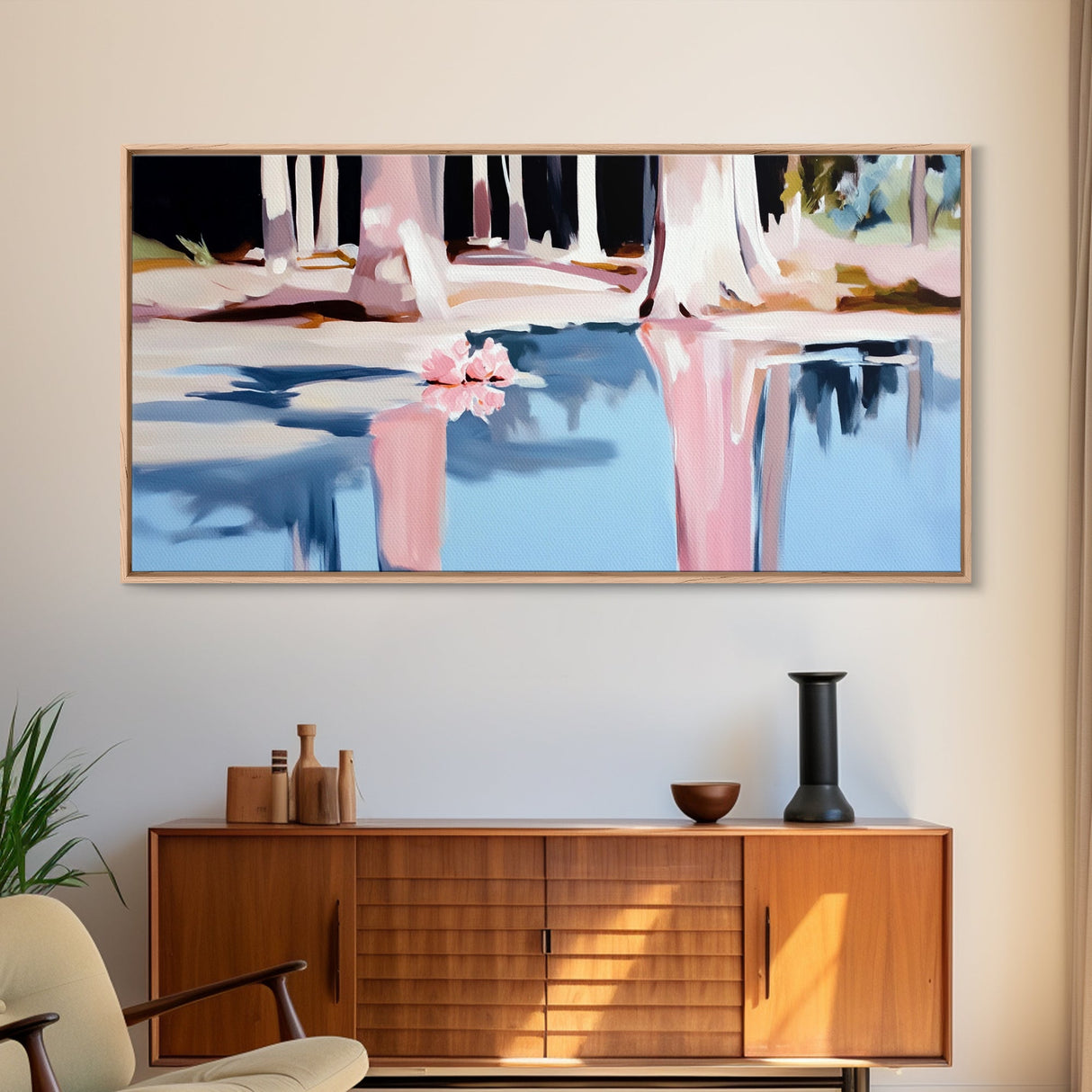 Forest Reflection, Water Landscape, Nature Wall Decor, Living Room Art, Minimalist Home Art, Canvas Print, Pastel Landscape, Zen Artwork