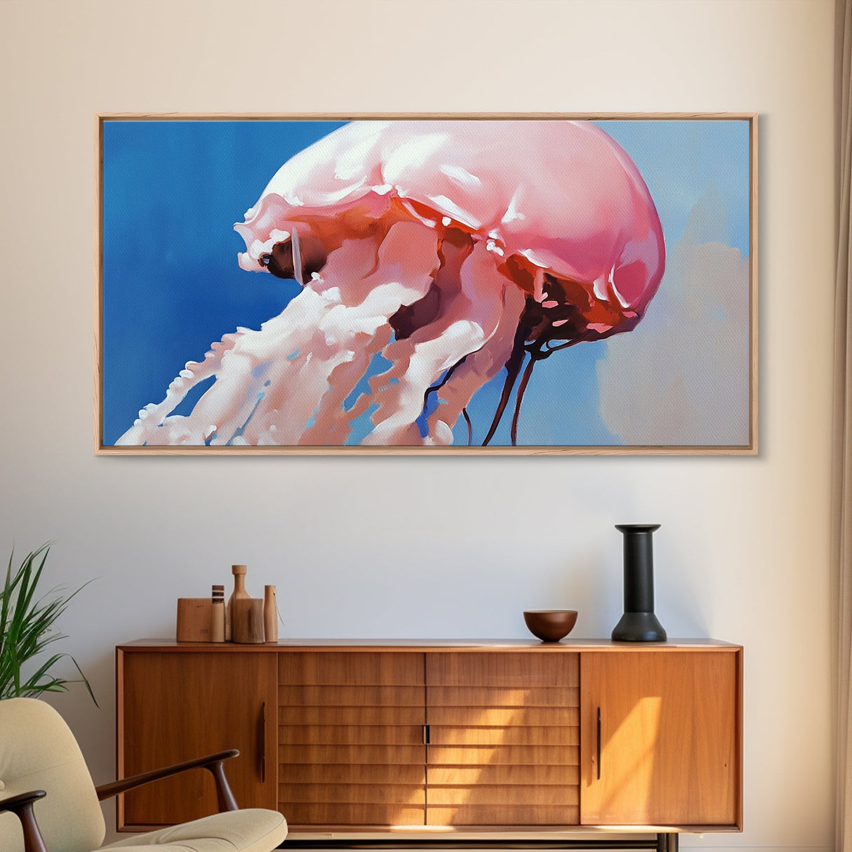Jellyfish, Ocean Art, Marine Life, Canvas Print, Coastal Wall Decor, Beach House Art, Nautical Painting, Underwater Minimalist Artwork