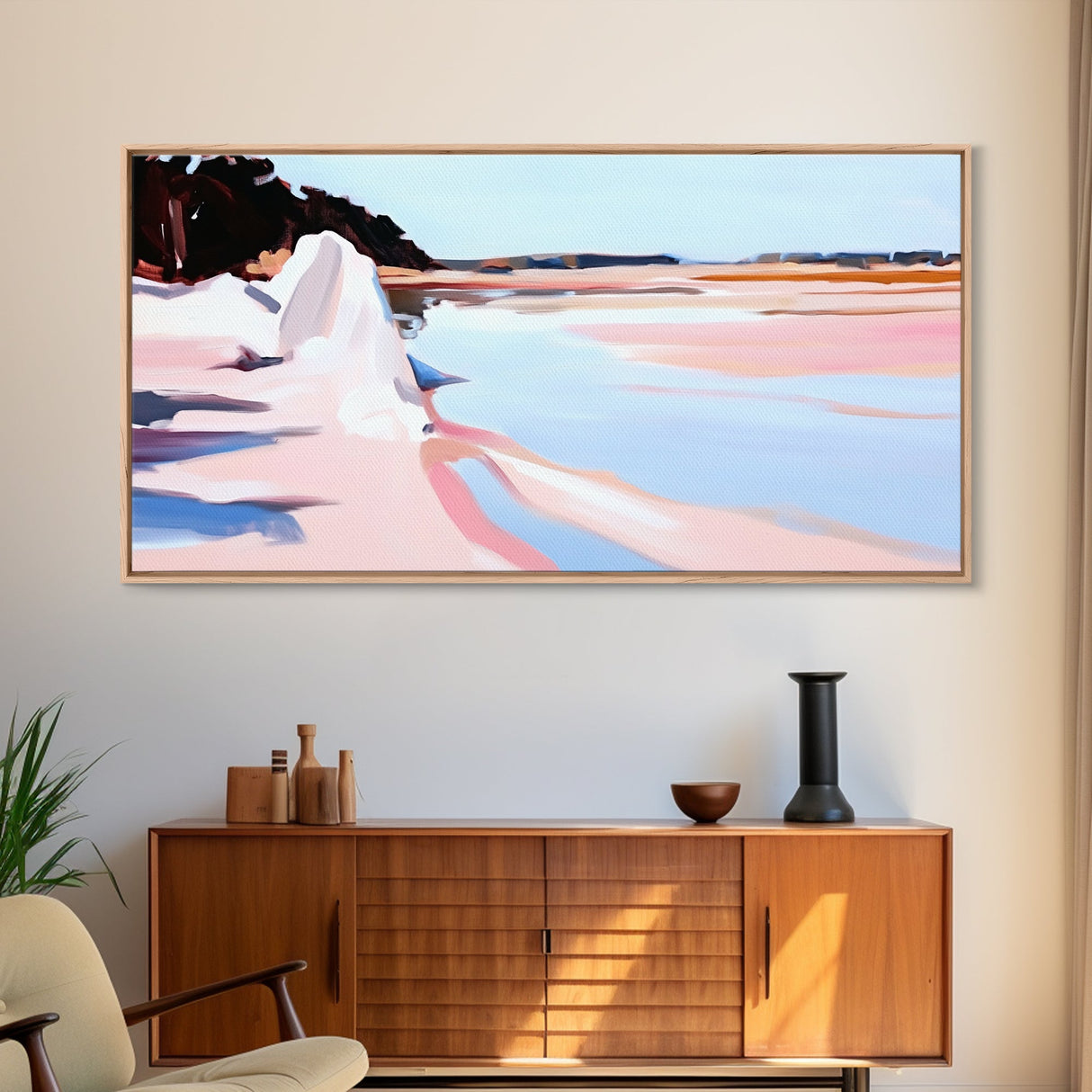 Cliffs Water, Reflection, Canvas Print, Coastal nature art, contemporary seascape painting, shoreline view, pastel scenery, ocean decor