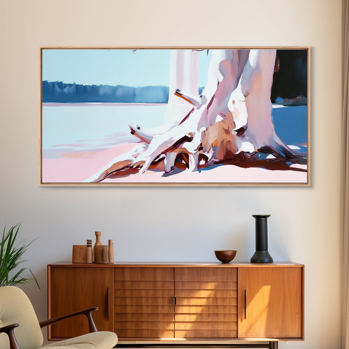 Lake Reflection, Tranquil Water, Nature Art, Peaceful Landscape, Forest Painting, Serene Aesthetic, Modern Minimalist, Canvas Print