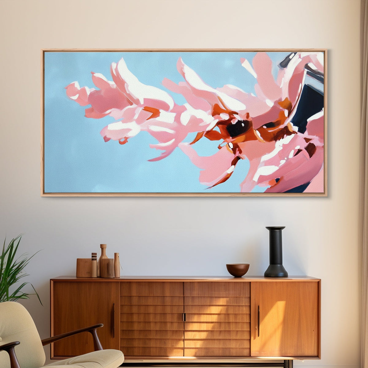 Pink Floral, Abstract Flowers, Modern Botanical, Pastel Wall Art, Minimalist Decor, Bedroom Wall Art, Framed Canvas Print, Feminine Aesthetic
