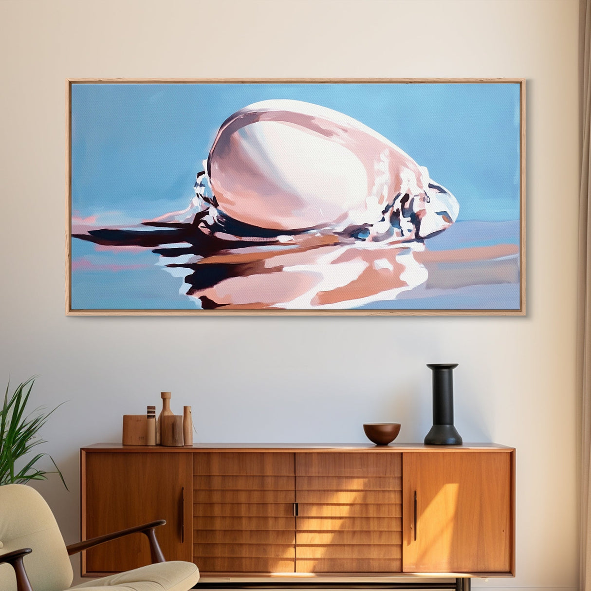 Sea Shell, Coastal Art, Beach House Wall Decor, Canvas Print, Nautical Painting, Minimalist Seaside Art, Bedroom Wall Decor