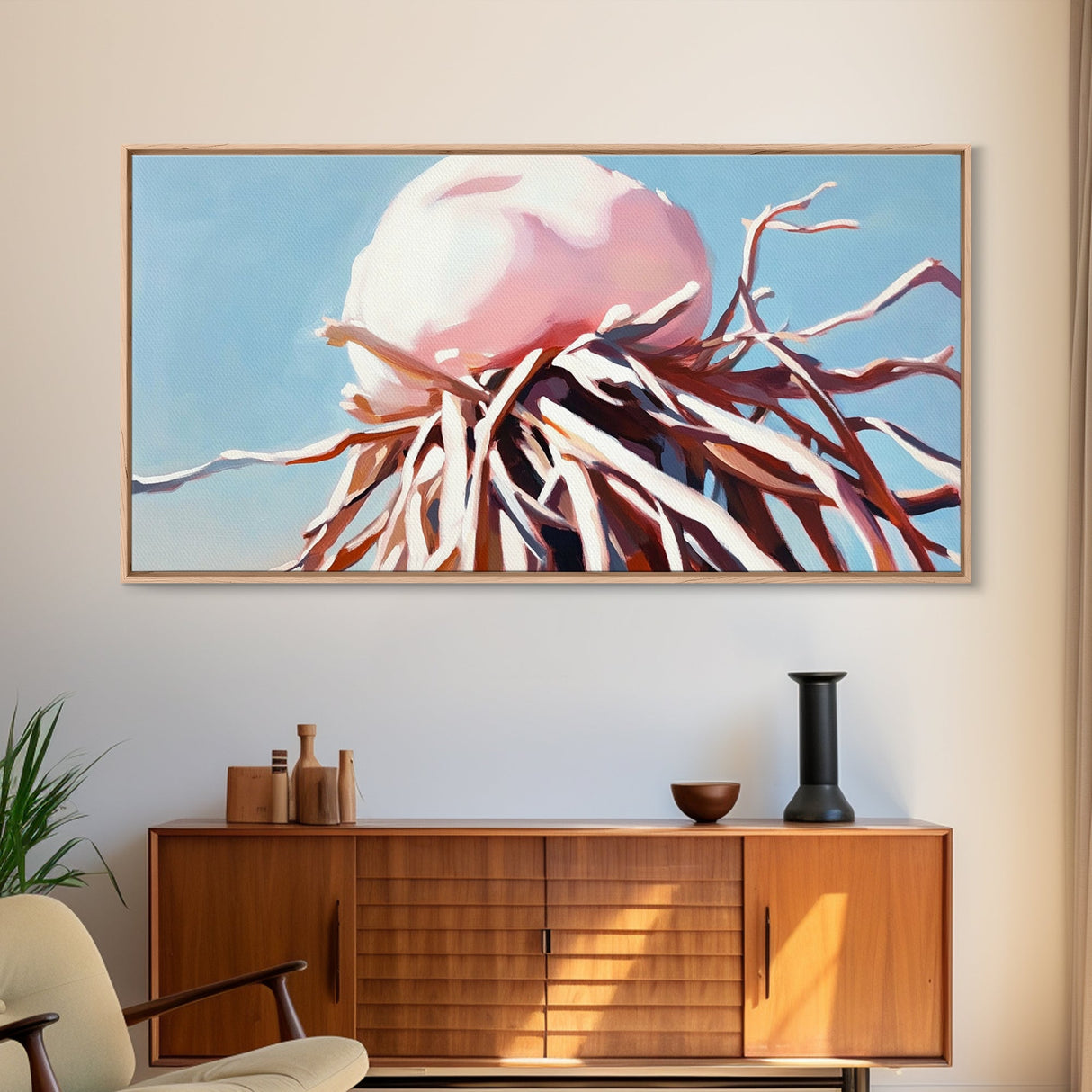 Jellyfish Art, Underwater Fantasy, Oceanic Decor, Ethereal Sea Life, Modern Coastal Home, Blue and Pink Palette, Canvas Print
