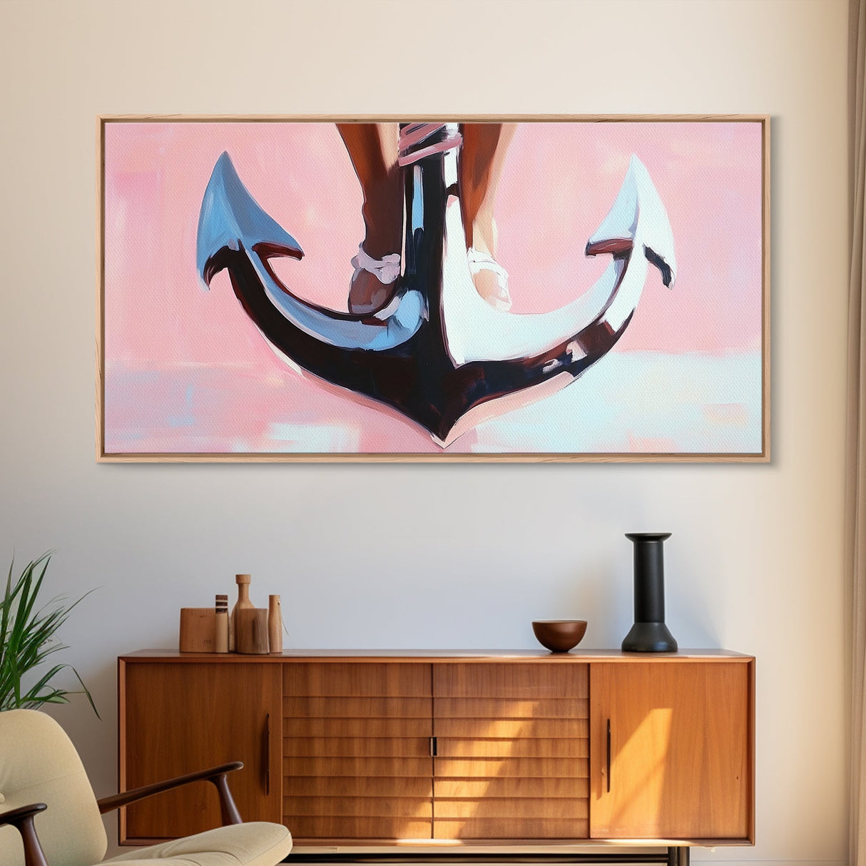 Nautical Anchor, Surreal Maritime, Ocean Aesthetic, Coastal Home Decor, Pink Nautical Art, Living Room Wall Art, Canvas Print