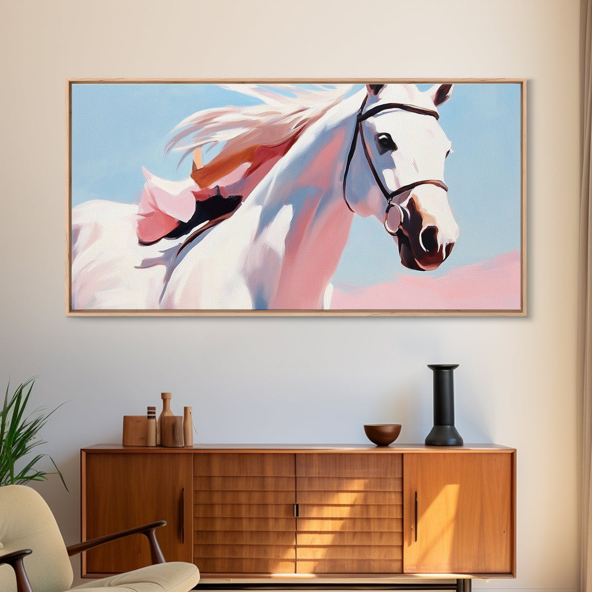 Wild Horse, Equestrian Art, Western Decor, Boho Wall Art, Pastel Painting, Framed Canvas Print, Bedroom Art, Farmhouse Aesthetic
