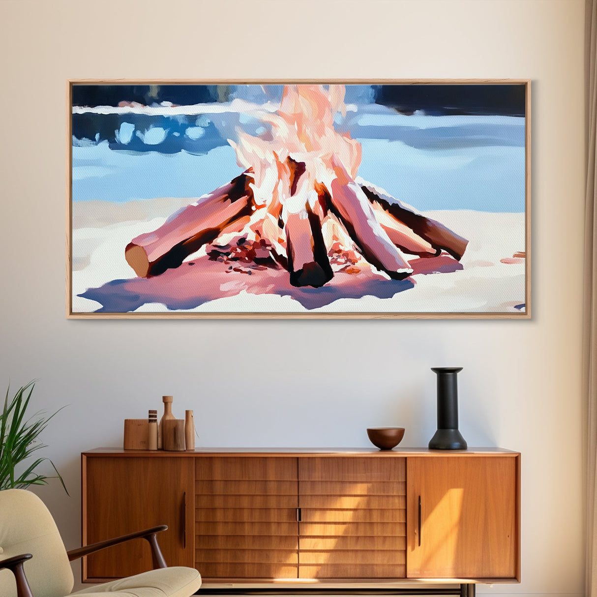 Campfire, Cozy Glow, Autumn Wall Art, Rustic Home Decor, Boho Adventure Aesthetic, Living Room Art, Framed Canvas Print, Gift Idea