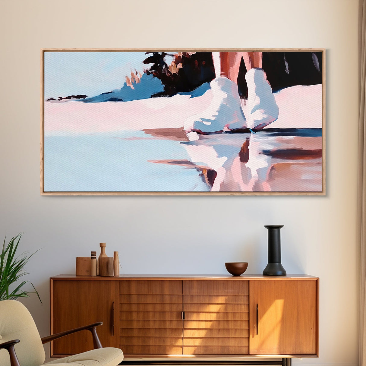 White Boots, Fashion Photography Art, Reflection Aesthetic, Minimalist Boho Print, Soft Pastel Colors, Framed Canvas Print, Bedroom Art