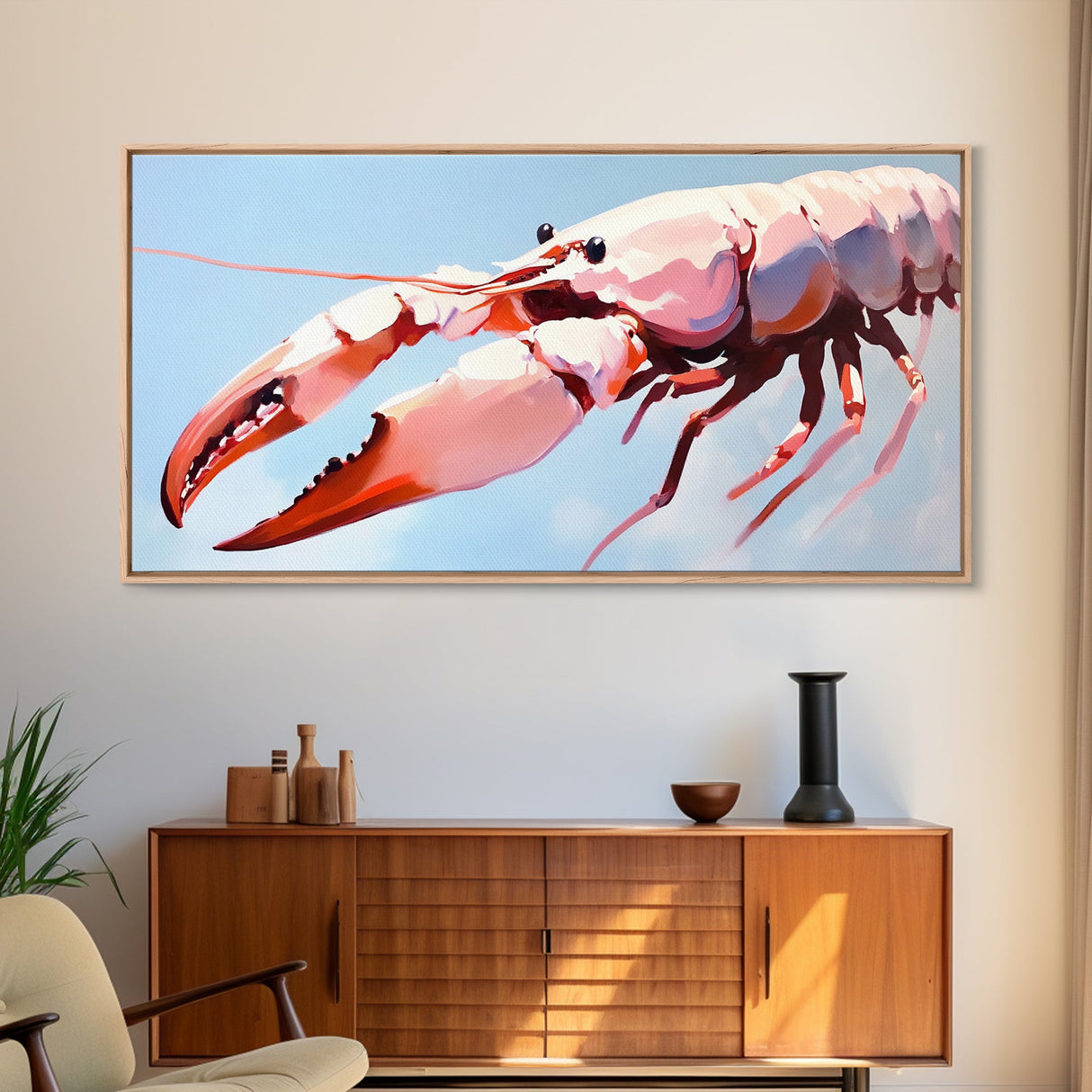 Lobster Art, Seafood Kitchen, Coastal Decor, Nautical Art, Framed Canvas Print, Ocean Inspired Wall Art, Beach House Aesthetic, Modern Artwork