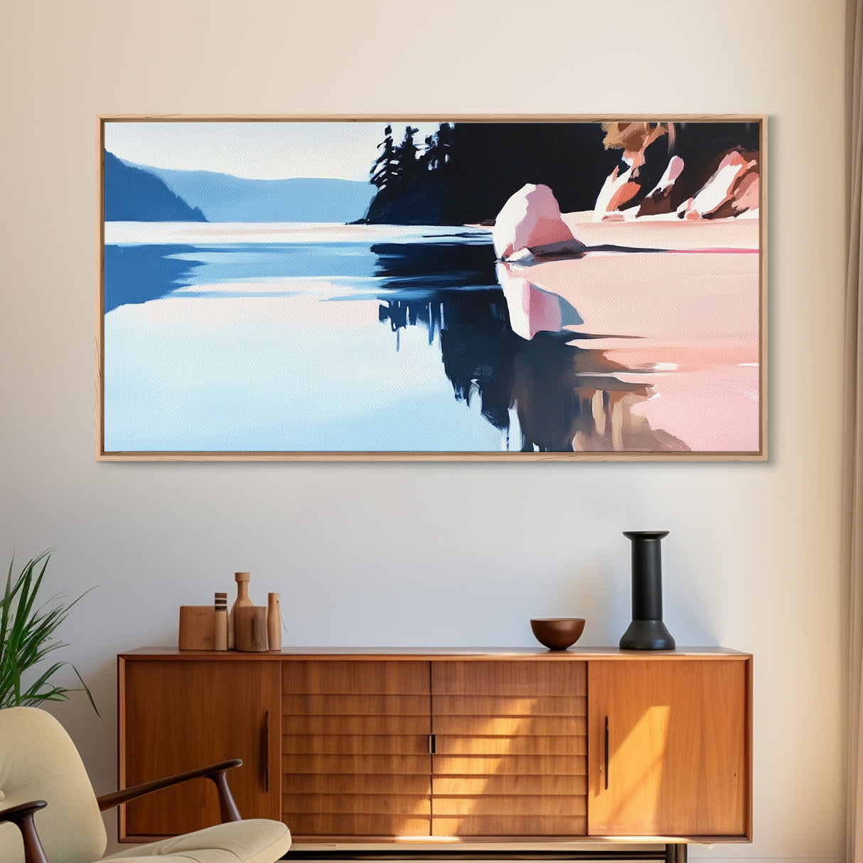 Lake Reflection, Mountain Art, Serene Landscape, Nature Aesthetic, Canvas Print, Modern Wall Art, Peaceful Lake Scene, Minimalist Home Decor