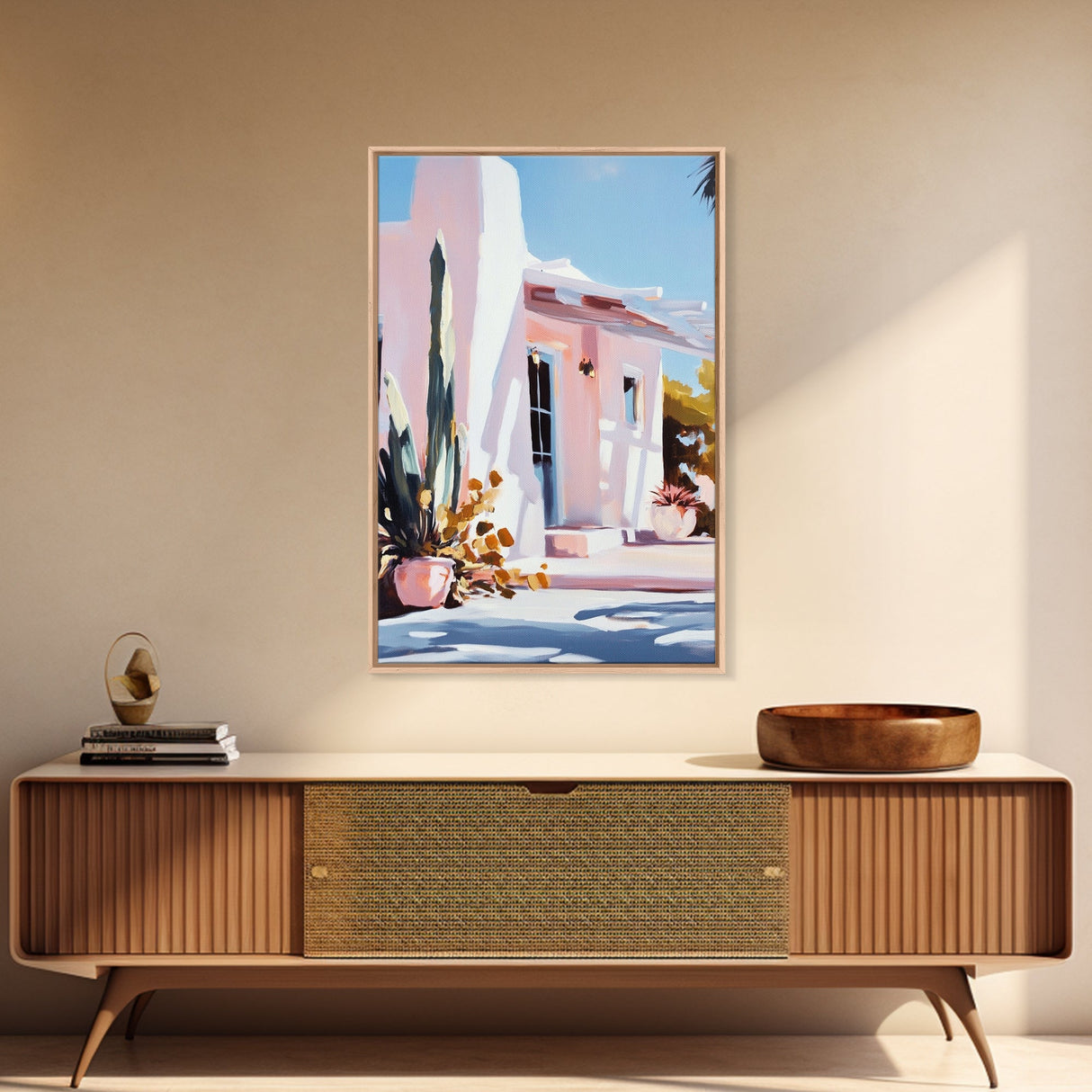 Desert House, Southwest Art, Warm Aesthetic, Boho Home, Framed Canvas Print, Modern Rustic Decor, Living Room Wall Art, Earthy Colors