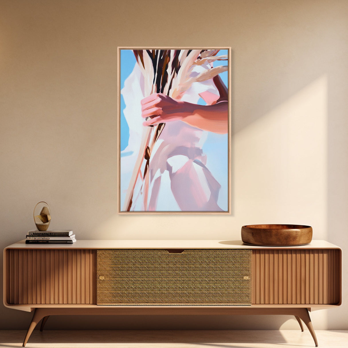 Boho Chic, Dried Flowers, Feminine Aesthetic, Soft Pastel Art, Canvas Print, Bedroom Wall Art, Modern Bohemian Decor, Floral Painting