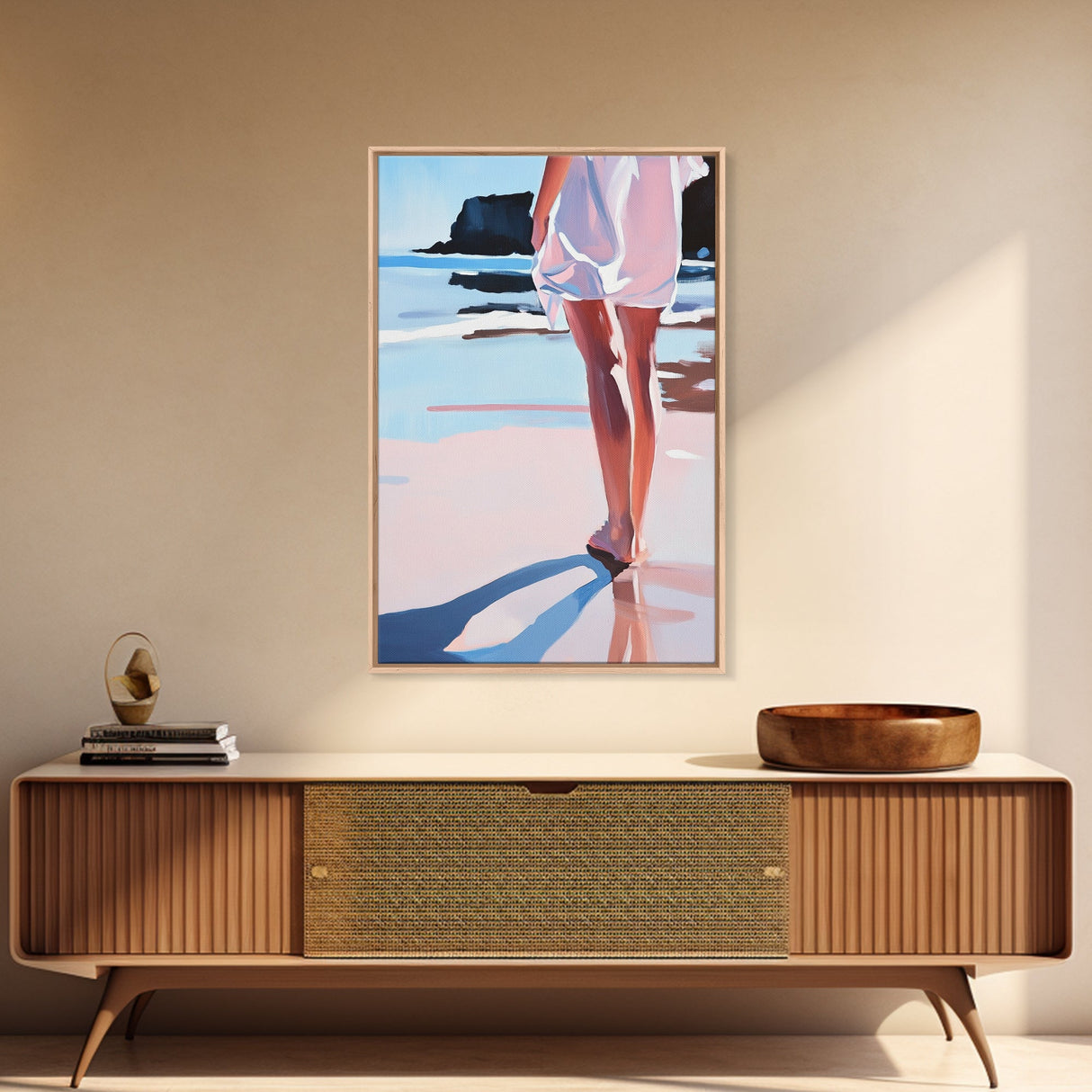 Walk, Beach, Serenity, Freedom, Canvas Print, Minimalist Seaside Wall Art, Soft Feminine Decor, Coastal Bedroom Artwork, Ocean Home Aesthetic