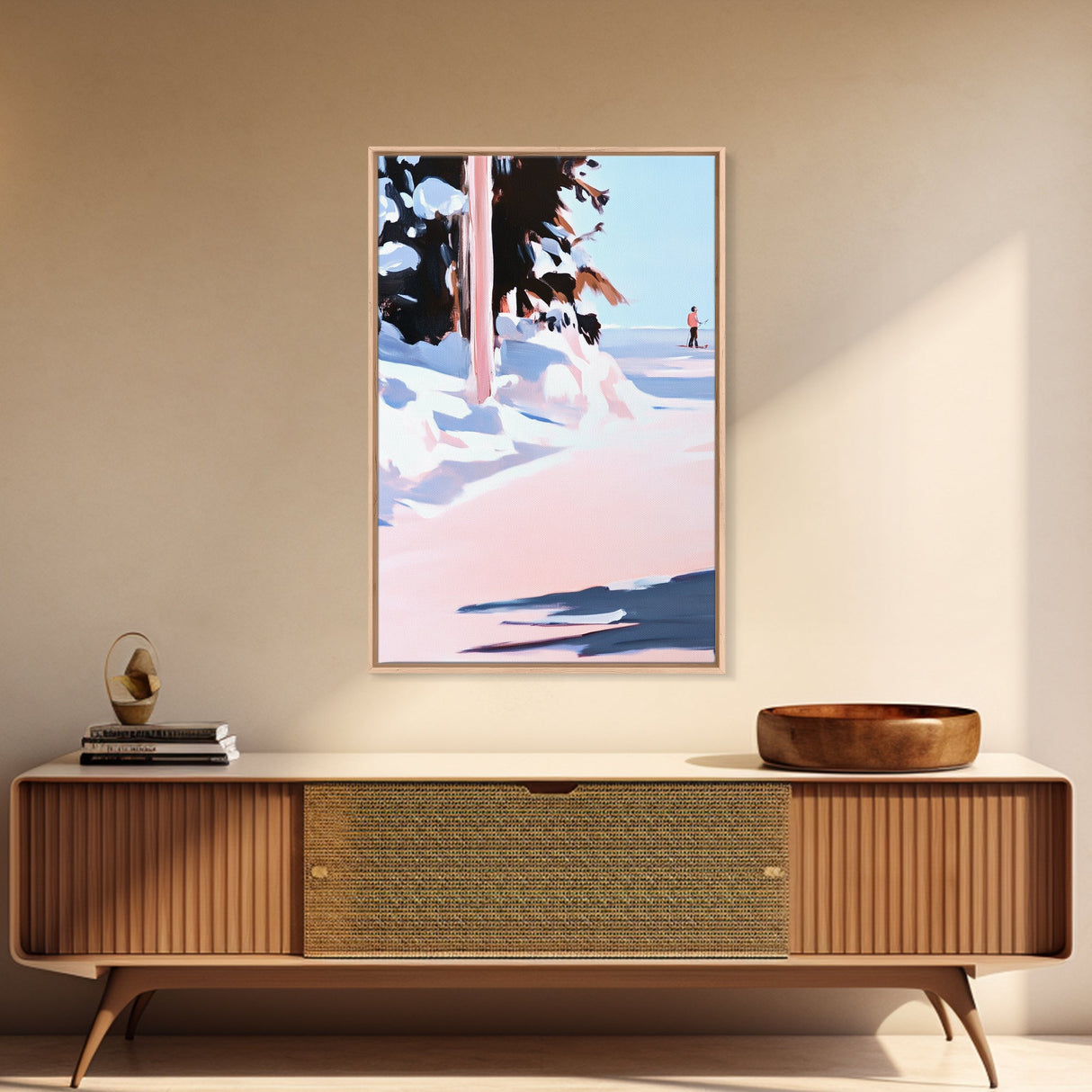 Winter Landscape, Snow Scene, Skiing Artwork, Canvas Print, Holiday Wall Art, Christmas Aesthetic, Cabin Decor, Living Room Wall Art