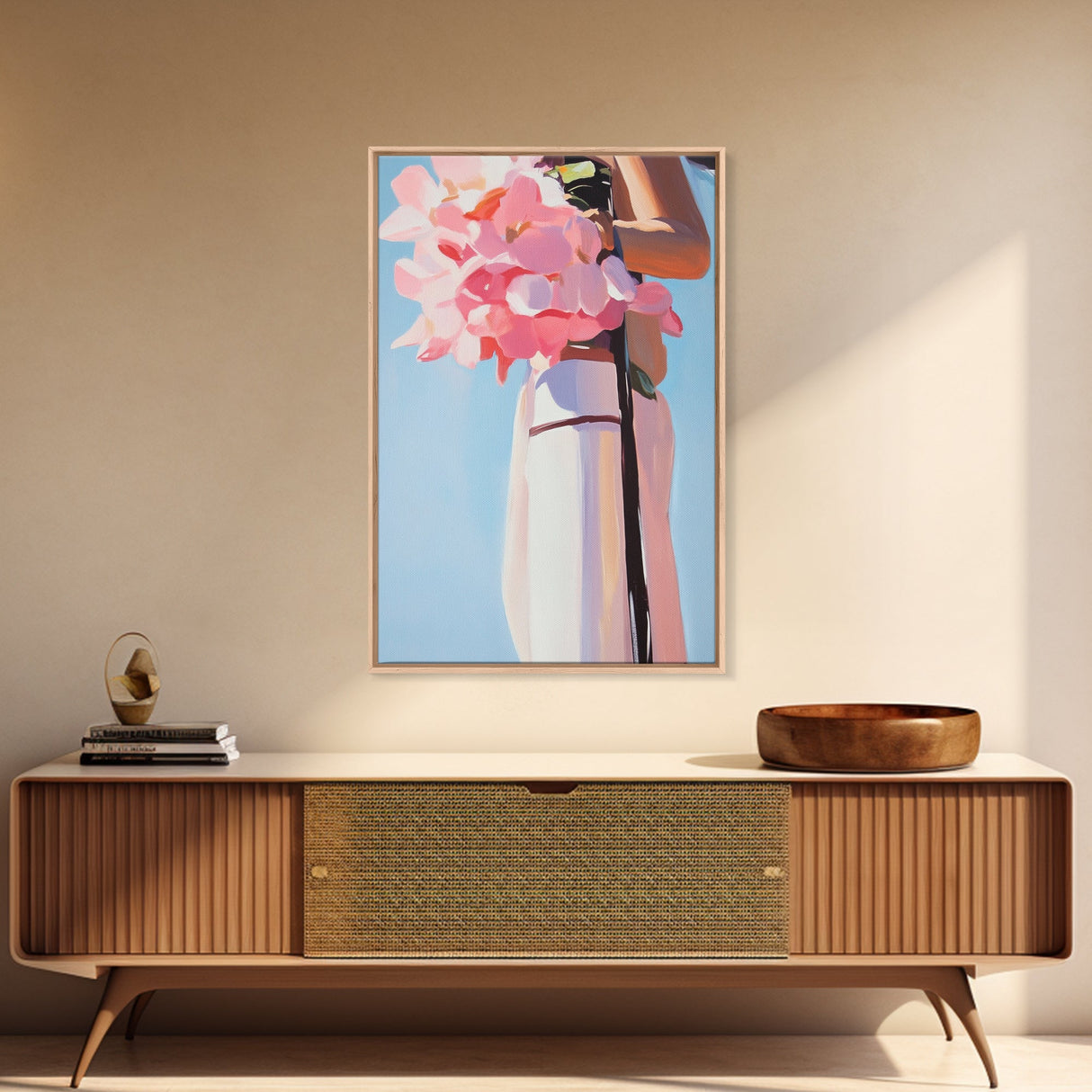 Pink Floral Bouquet, Romantic Flower Painting, Soft Pastel Aesthetic, Framed Canvas Print, Feminine Wall Art, Bedroom Decor, Modern Art