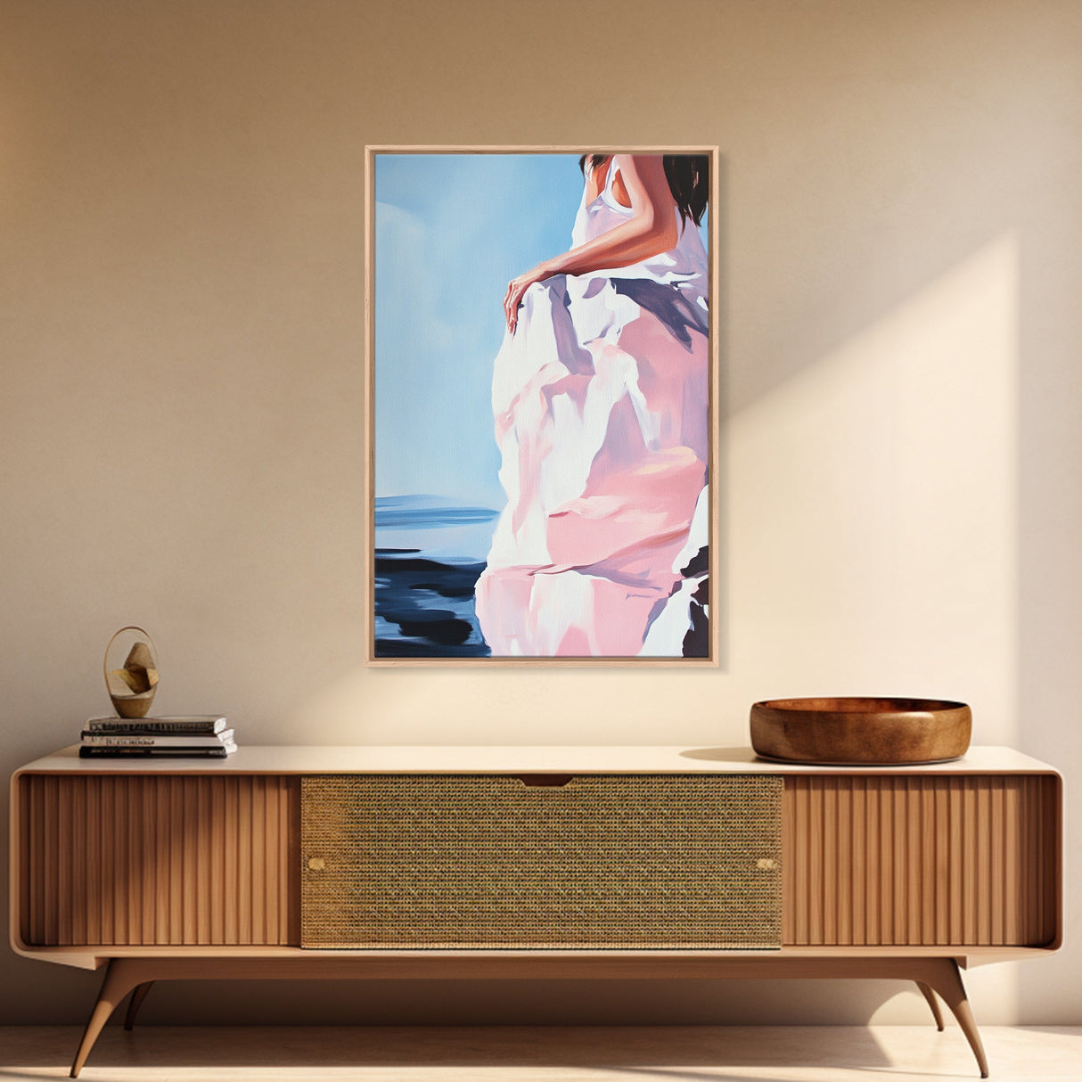 Elegant Woman, Fashion Art, Feminine Aesthetic, Minimalist Painting, Chic Wall Art, Soft Pastel Decor, Canvas Print, Bedroom Wall Art