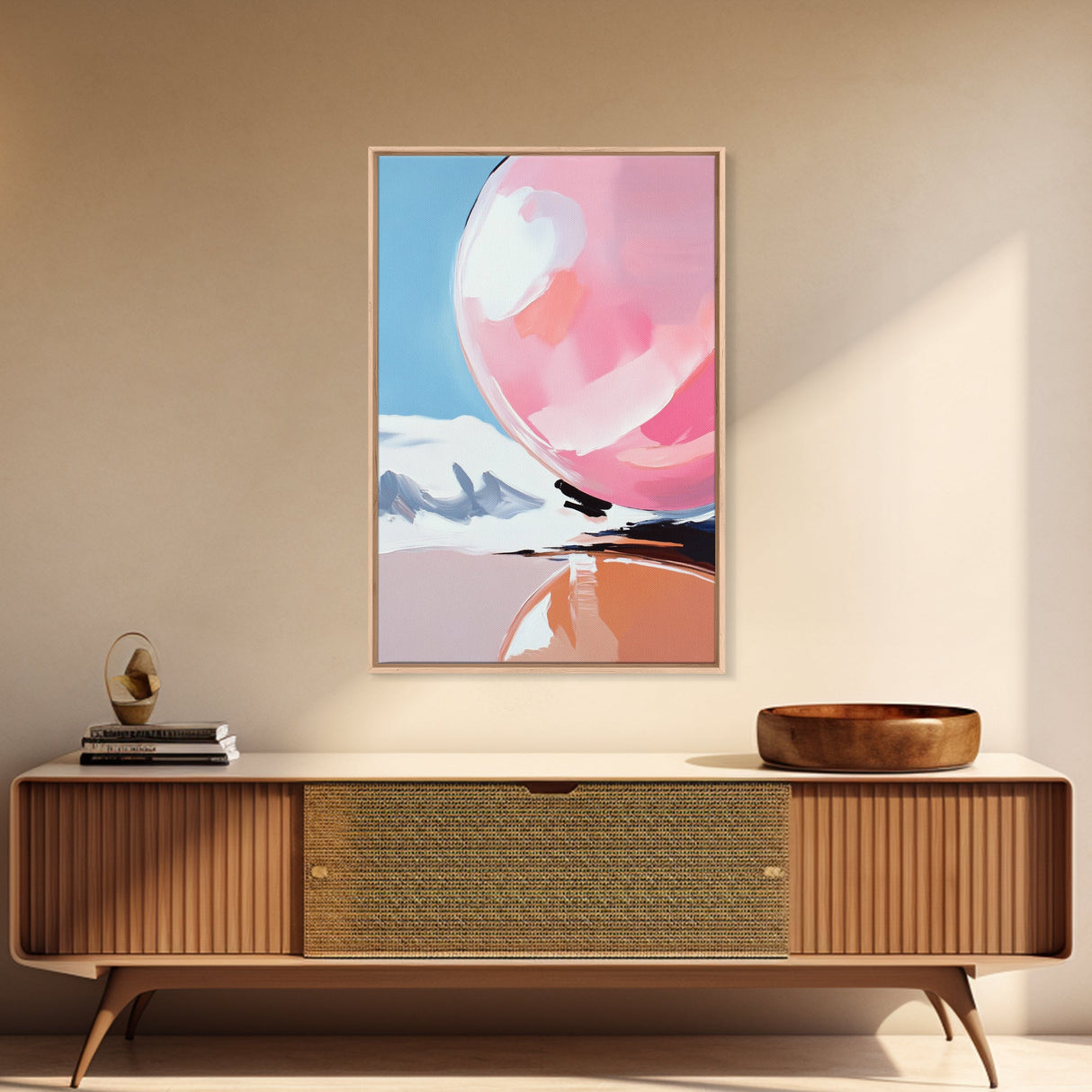 Pink Sphere, Surreal Art, Framed Canvas Print, Abstract Minimalist Decor, Dreamy Pastel Wall Art, Modern Home Design, Gallery Artwork