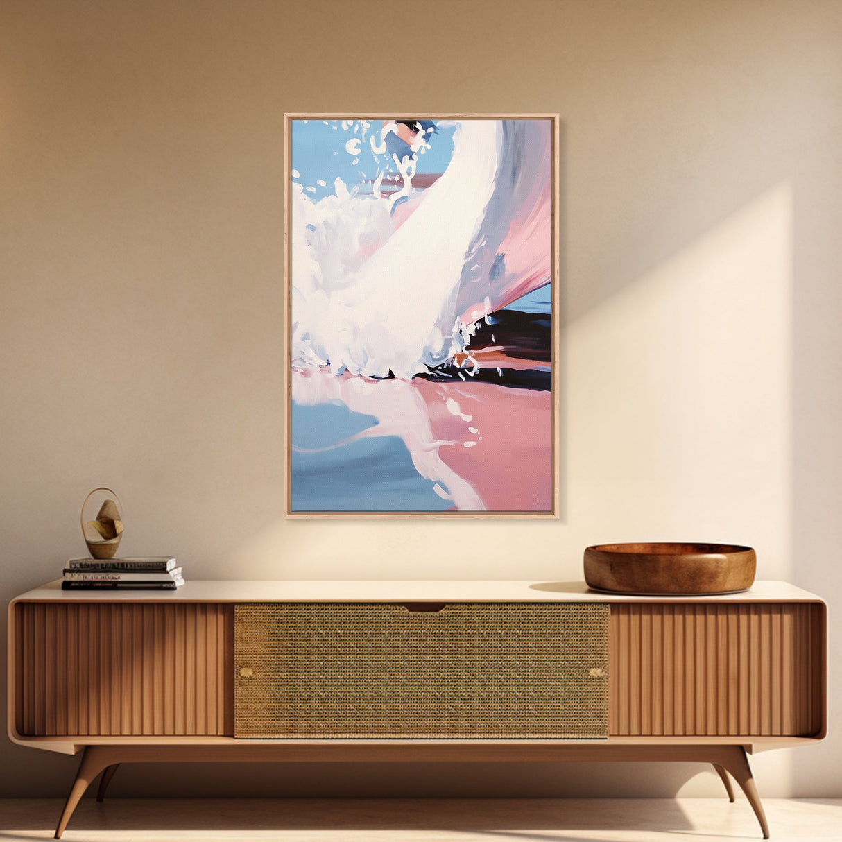 Ocean Wave, Surfer Wall Art, Framed Canvas Print, Abstract Coastal Decor, Modern Beach Painting, Summer Vibes Artwork, Surf Art