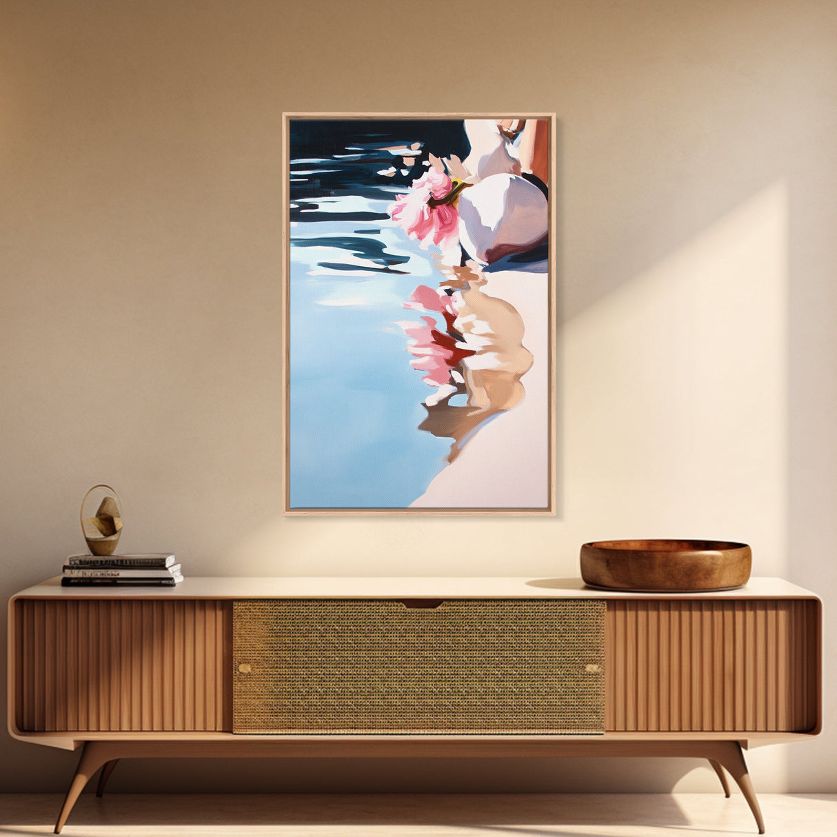 Floral Reflection, Dreamy Water Art, Framed Canvas Print, Romantic Pastel Painting, Boho Home Decor, Nature Artwork, Zen Aesthetic