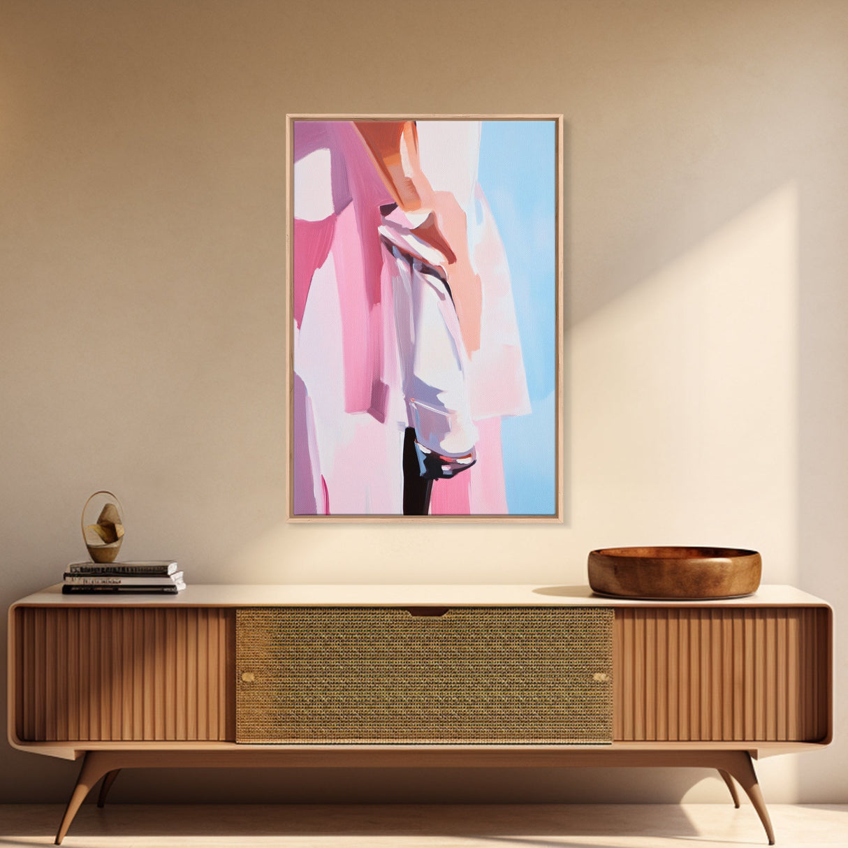 Elegant, Feminine, Minimalist, Fashion, Framed Canvas Print, Modern Woman Art, Chic Wall Decor, Pink Artwork, Aesthetic Bedroom Art