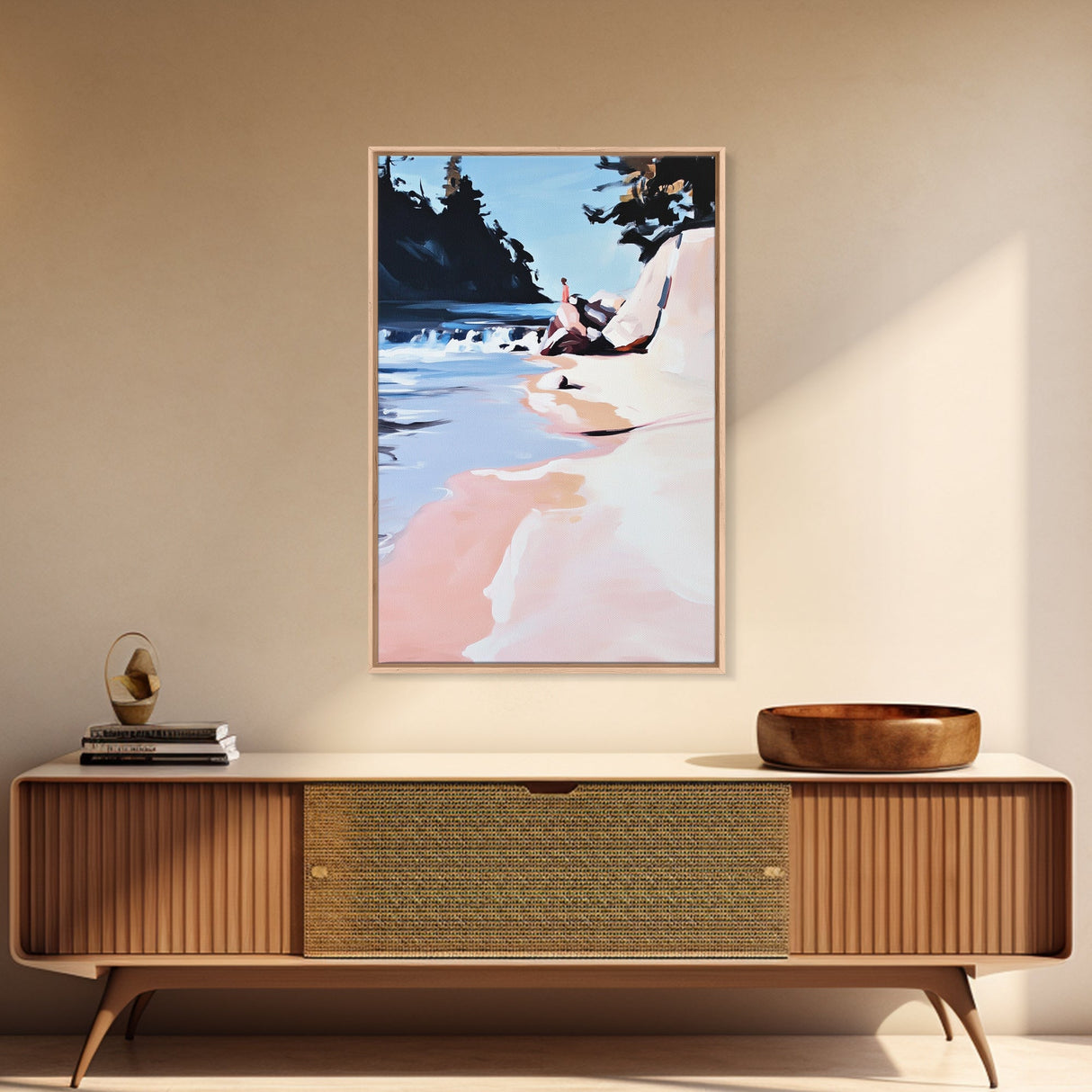 Coastal Escape, Beach Serenity, Soft Ocean Art, Tranquil Nature Scene, Summer Home Decor, Relaxing Wall Art, Framed Canvas Print
