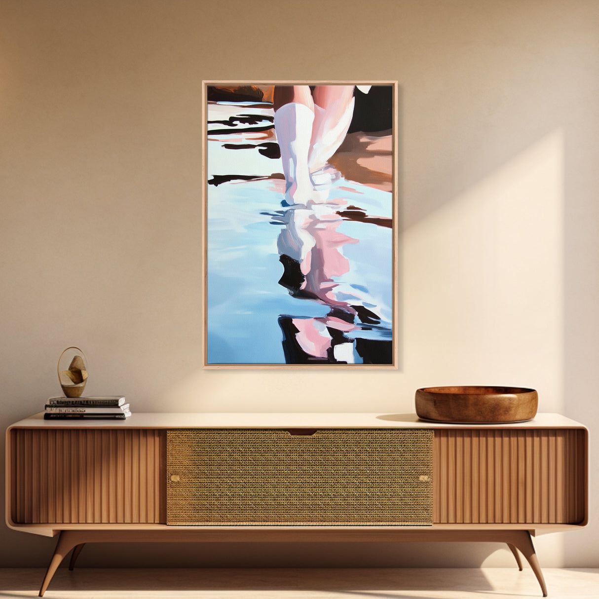 Reflection Water Art, Abstract Fashion Painting, Coastal Style, Feminine Minimalist Print, Framed Canvas Print, Entryway Wall Art