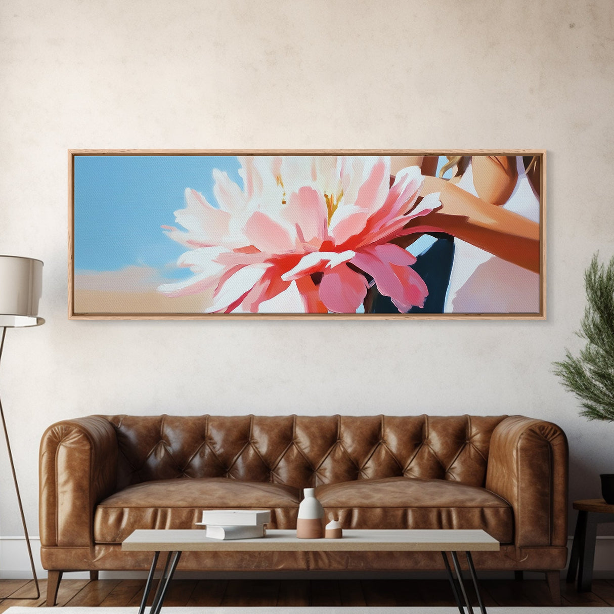Floral Elegance, Boho Wall Art, Feminine Aesthetic, Framed Canvas Print, Soft Pink Flowers, Minimalist Home Decor, Bedroom Artwork