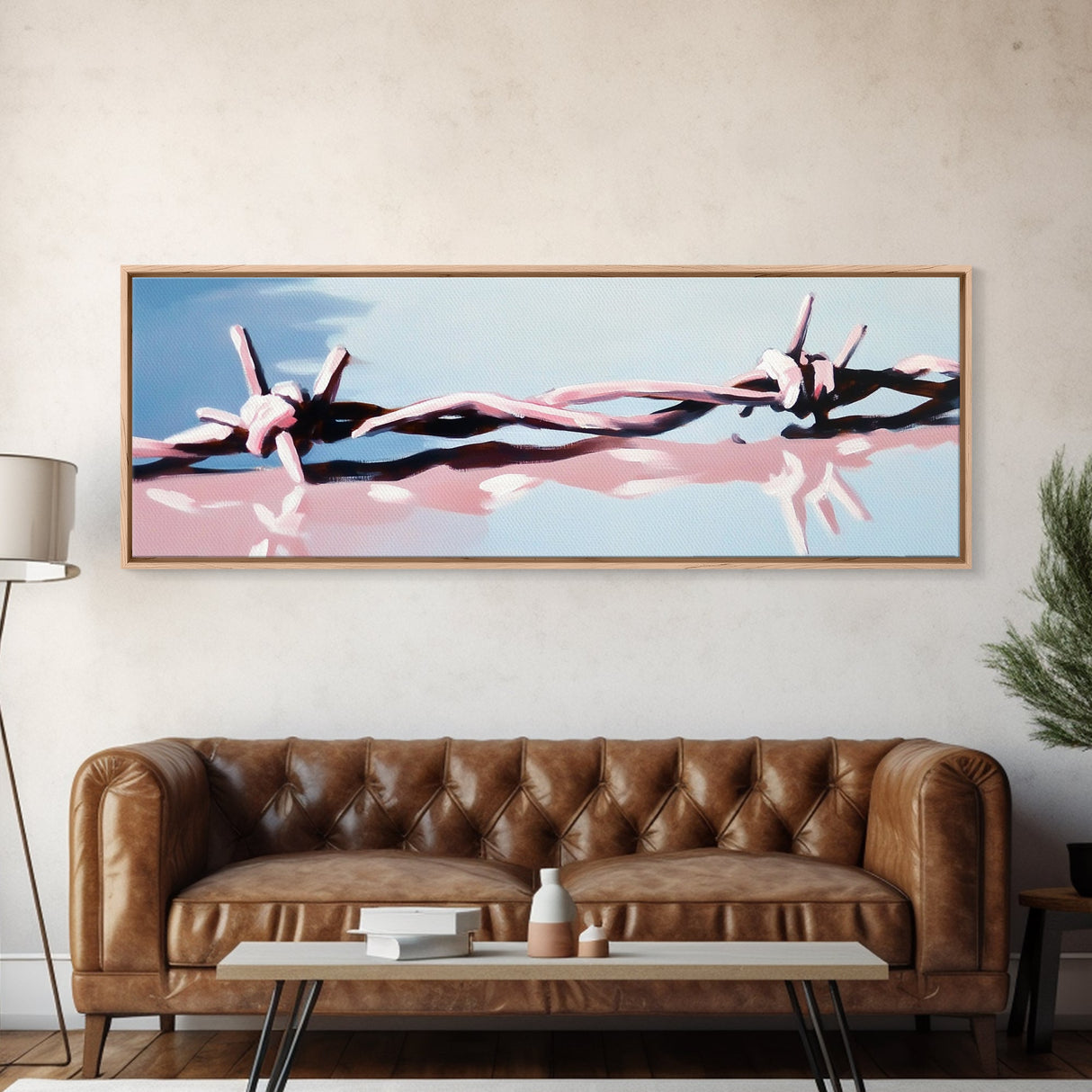 Barbed Wire, Abstract Fence, Rustic Wall Art, Framed Canvas Print, Minimalist Country Decor, Industrial Farmhouse, Western Artwork