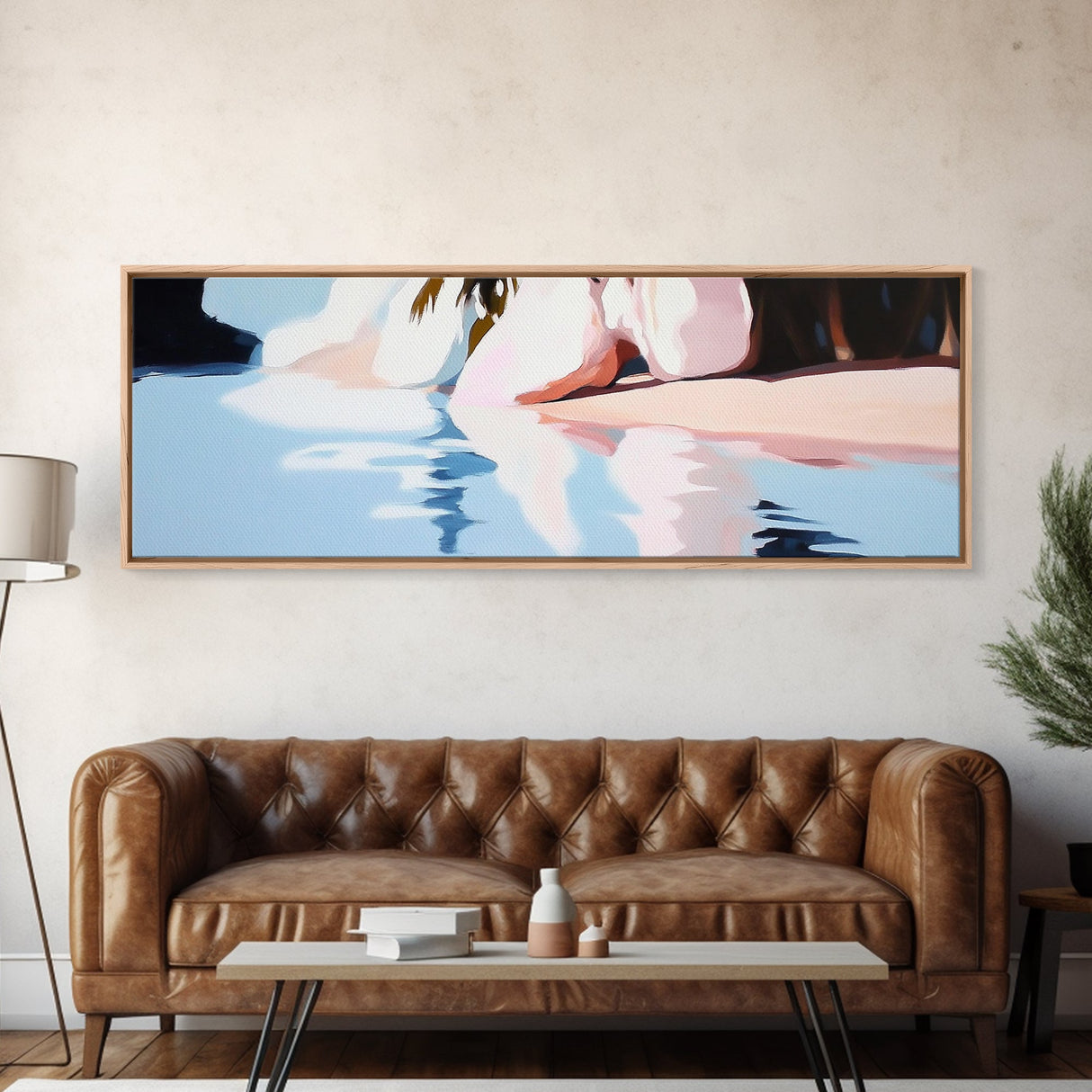 Water Reflection, Feminine Silhouette, Surreal Dreamscape, Pastel Painting, Canvas Print, Bedroom Wall Art, Modern Aesthetic Decor