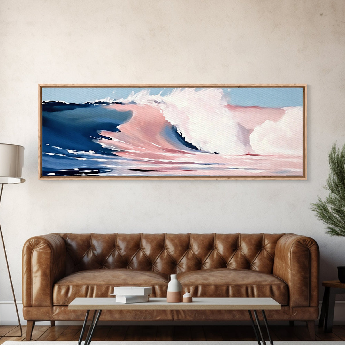 Ocean Waves, Pink and Blue, Coastal Wall Art, Minimalist Beach Print, Modern Home Decor, Surfer Vibes, Canvas Print, Serene Seascape