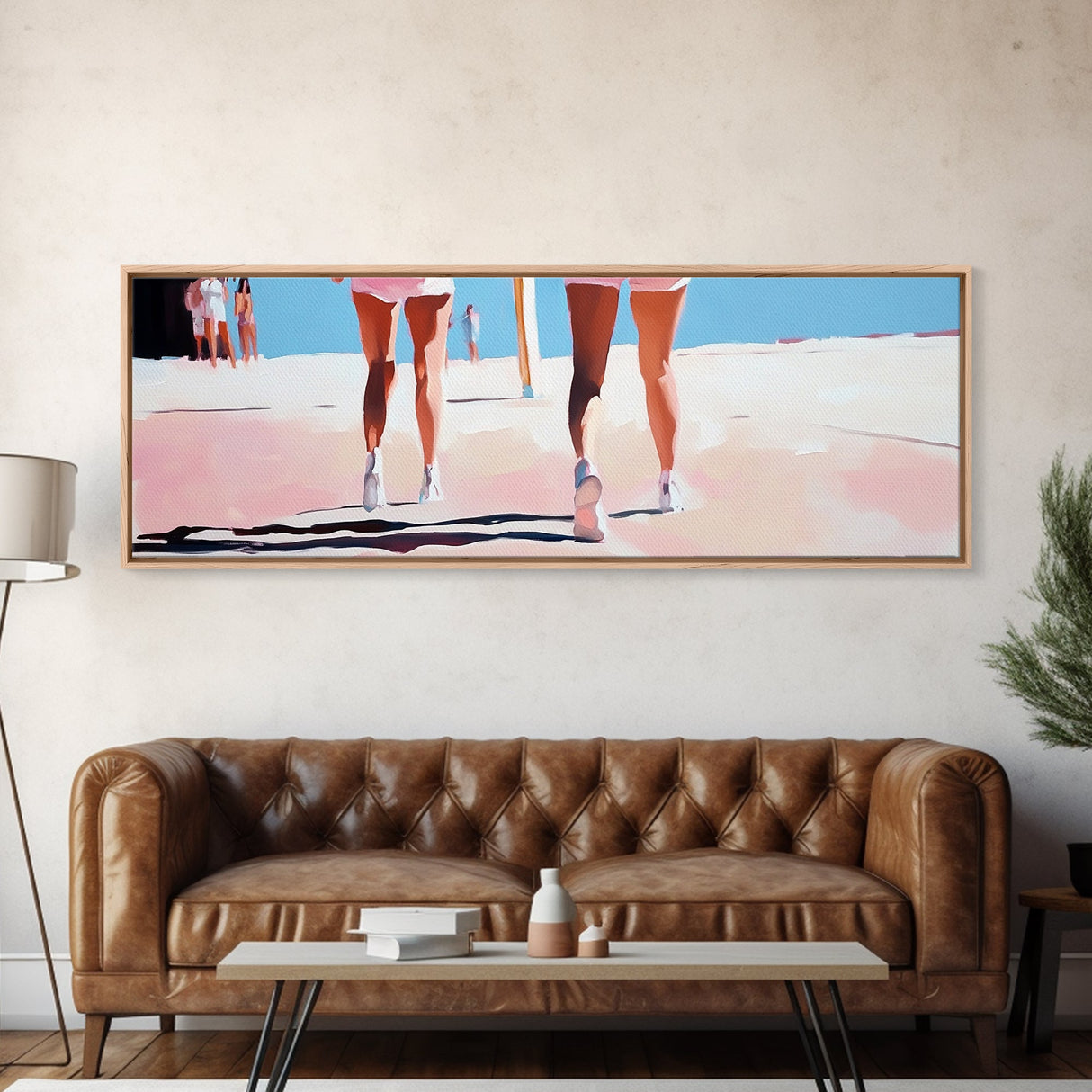 Walking On Sand, Beach Art, Summer Aesthetic, Coastal Canvas Print, Living Room Wall Art, Minimalist Art, Pastel Home Decor