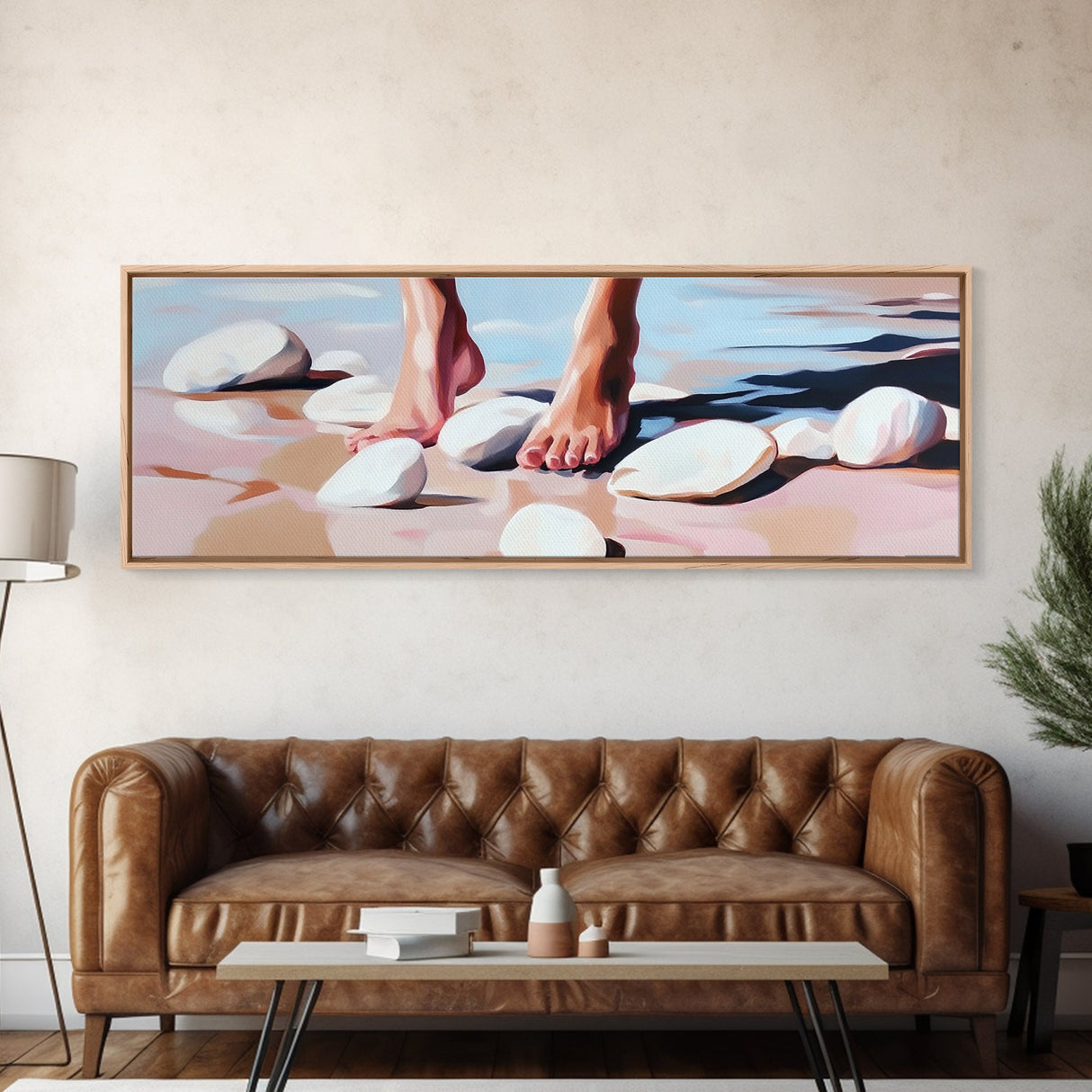 Barefoot, Water, Stones, Canvas Print, Beach Aesthetic, Coastal Artwork, Relaxing Wall Art, Minimalist Decor, Bedroom or Bathroom Art