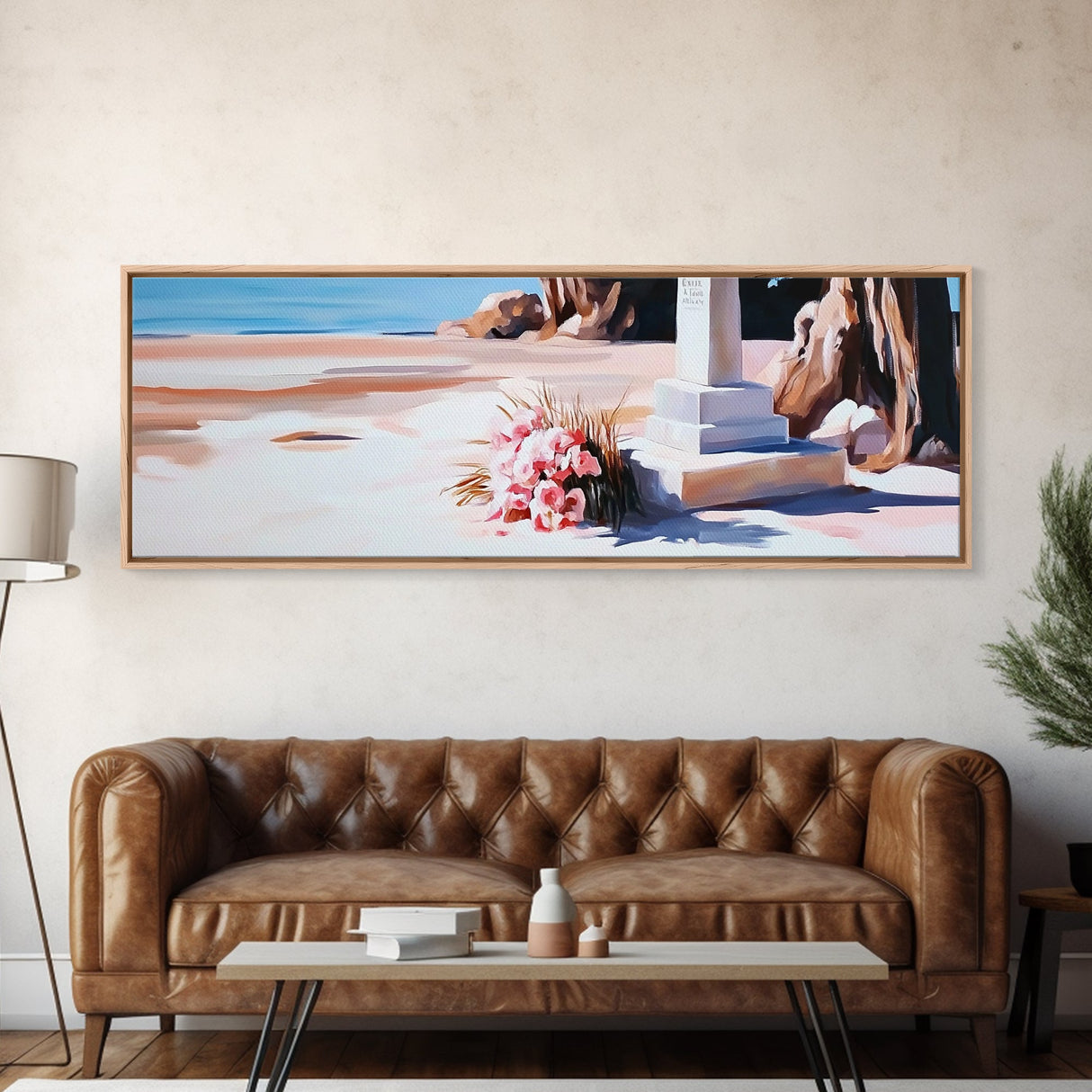 Memorial, Flowers, Beach, Canvas Print, Coastal Landscape Art, Minimalist Seaside Artwork, Tranquil Decor, Living Room or Office Wall Art