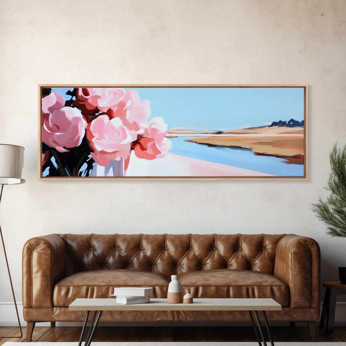Pink Peony Art, Floral Abstract Painting, Feminine Wall Decor, Elegant Framed Canvas Print, Modern Minimalist Home, Soft Botanical Design