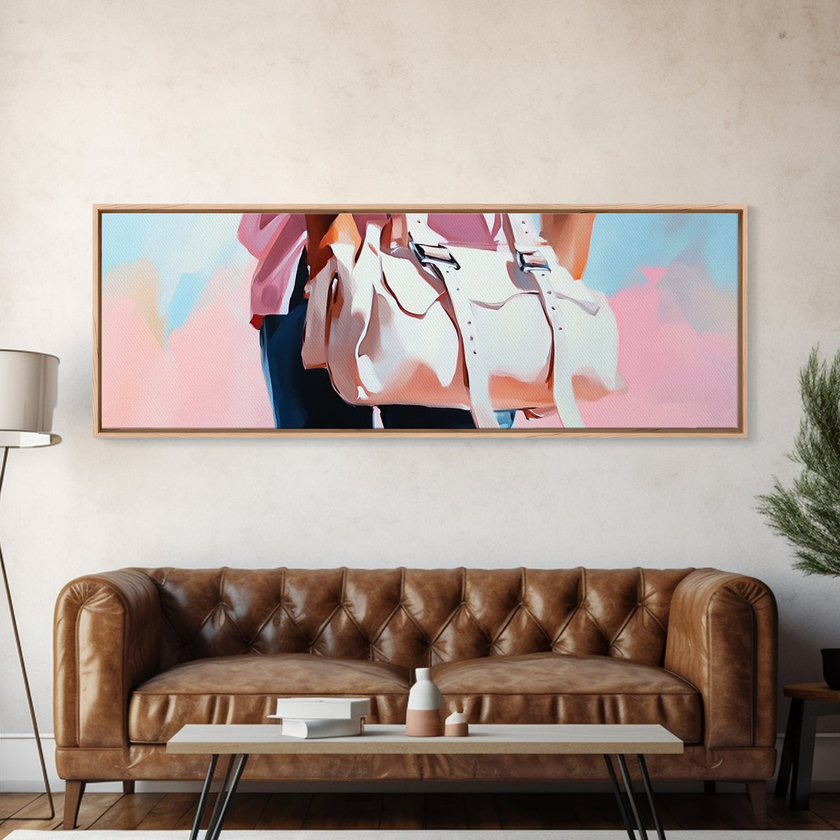 Pink Handbag, Fashion Wall Art, Feminine Aesthetic, Chic Decor, Framed Canvas Print, Modern Bedroom Art, Minimalist Artwork