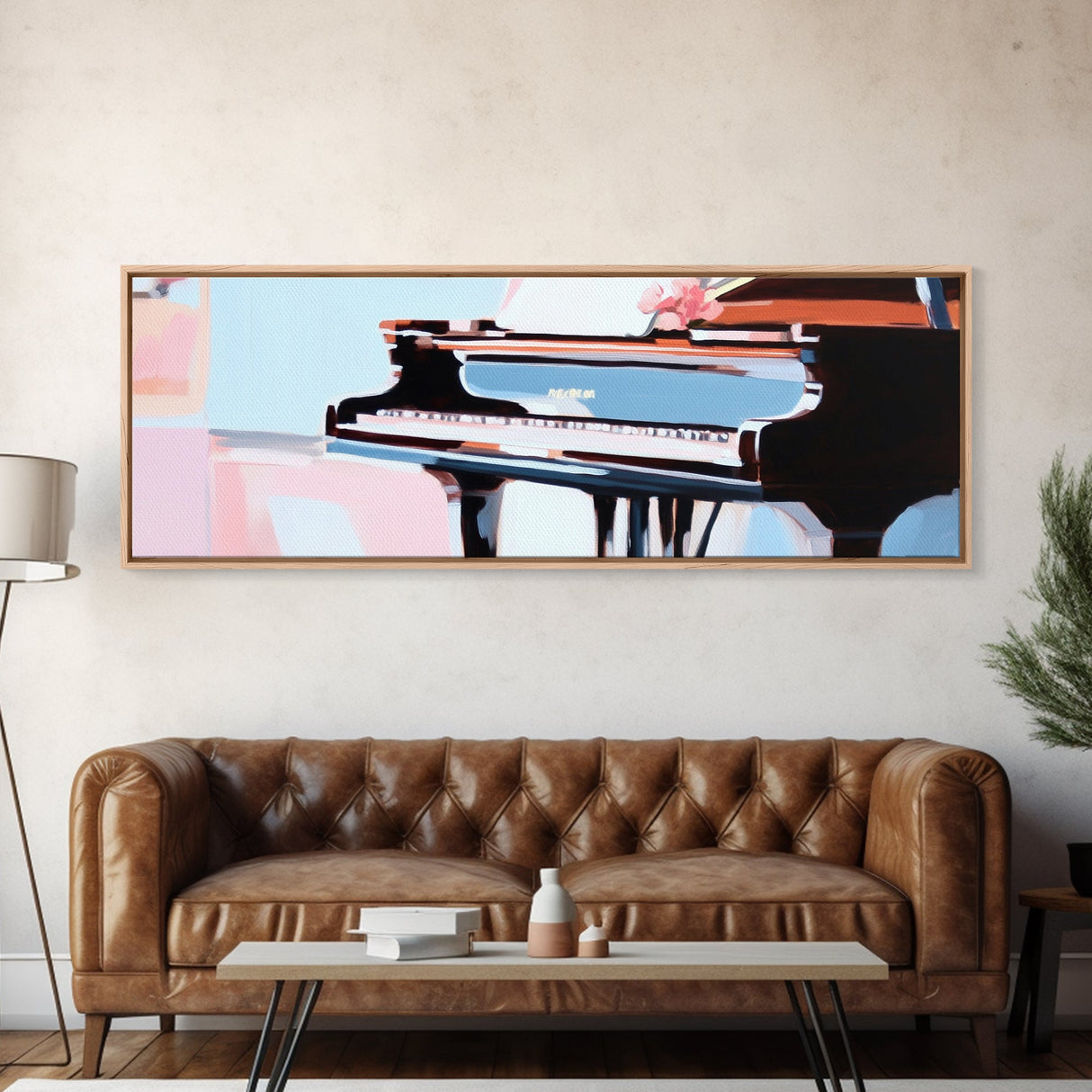 Grand Piano, Music Lover Gift, Classical Music Art, Elegant Interior, Framed Canvas Print, Minimalist Home Office Decor